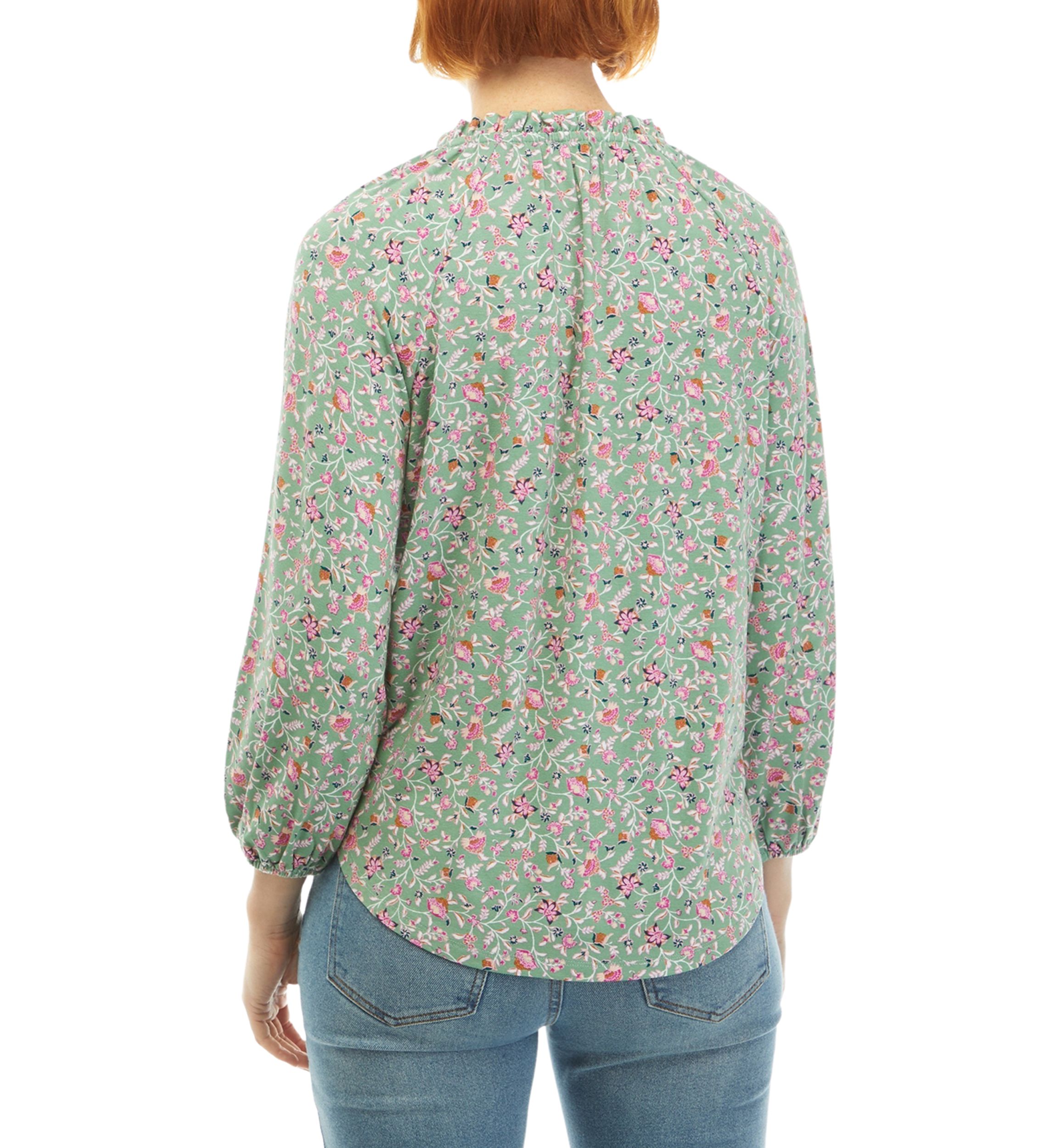 Petite 3/4 Sleeve Printed Jacquard Peasant Top