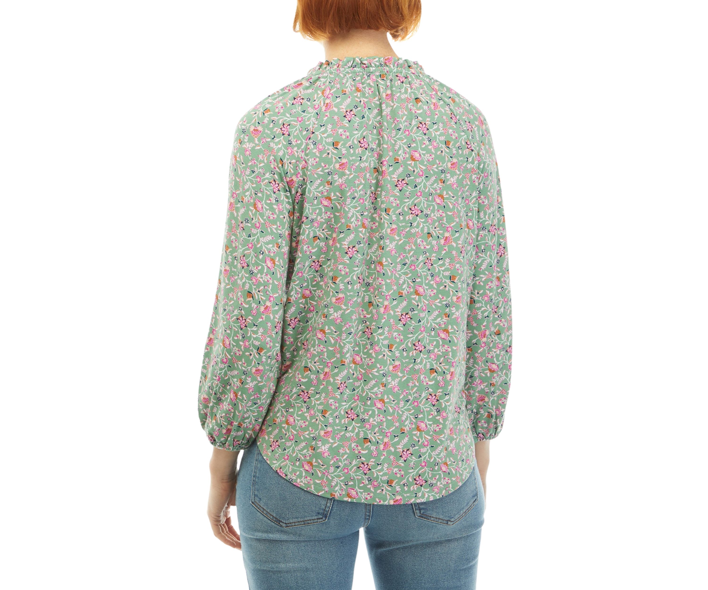 Petite 3/4 Sleeve Printed Jacquard Peasant Top