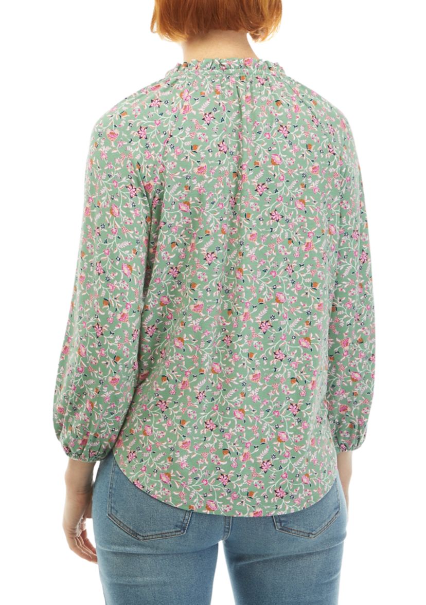 Petite 3/4 Sleeve Printed Jacquard Peasant Top