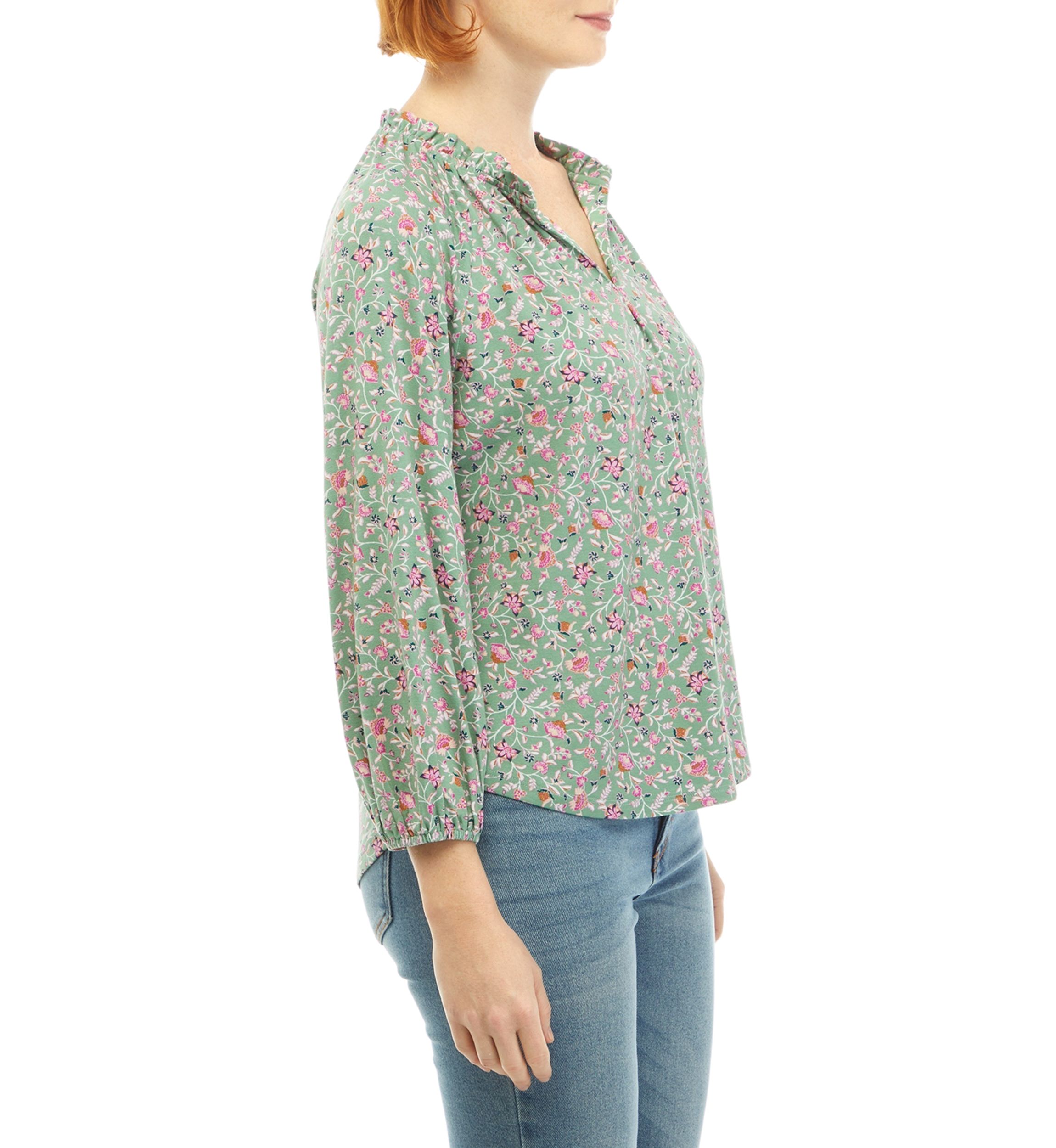 Petite 3/4 Sleeve Printed Jacquard Peasant Top