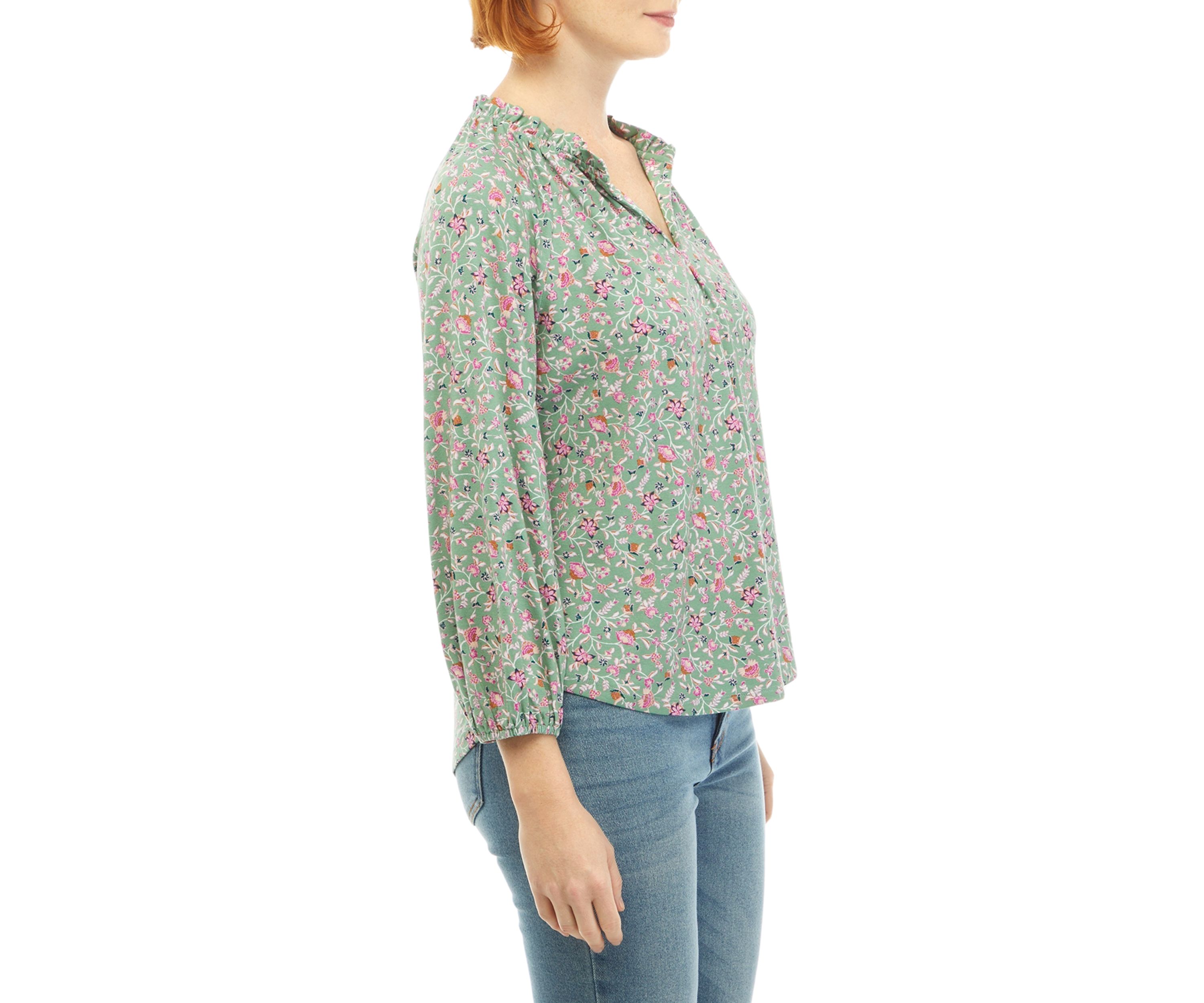 Petite 3/4 Sleeve Printed Jacquard Peasant Top
