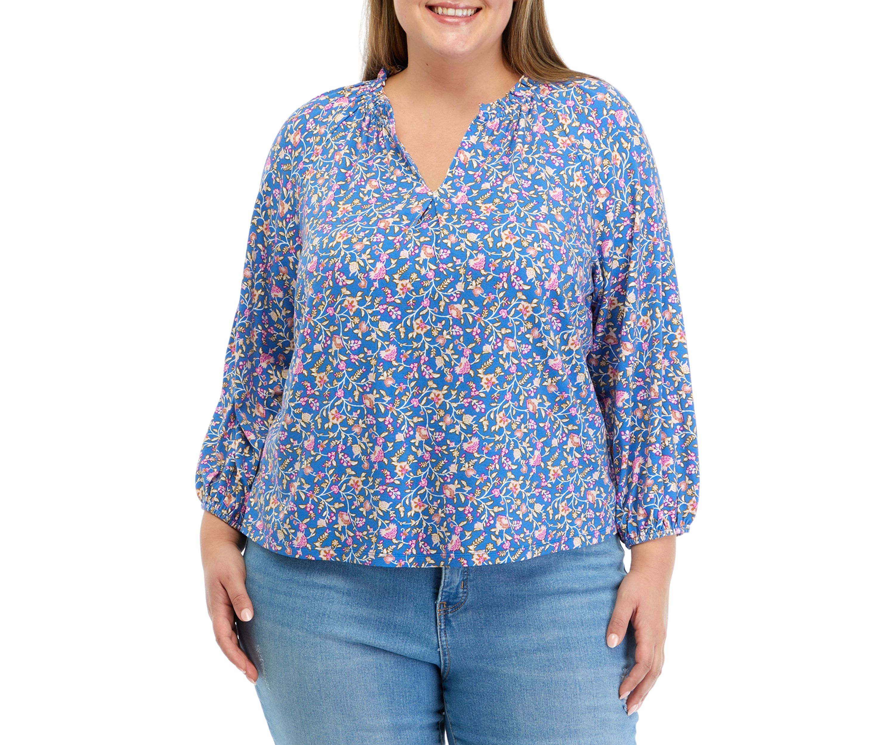 Plus Size Printed Peasant Top 