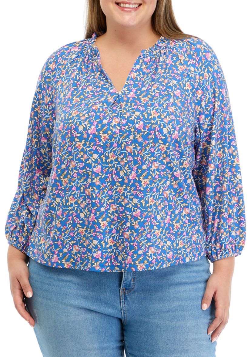 Plus Size Printed Peasant Top 