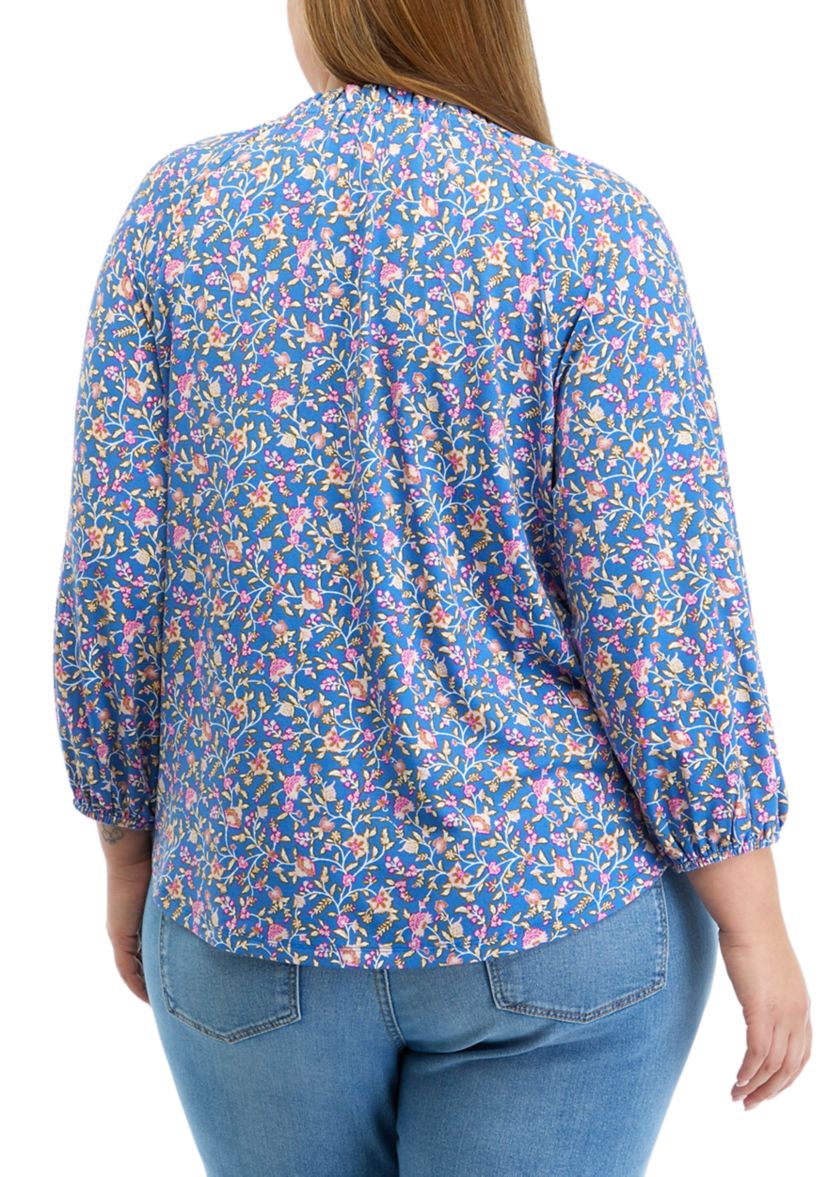 Plus Size Printed Peasant Top 