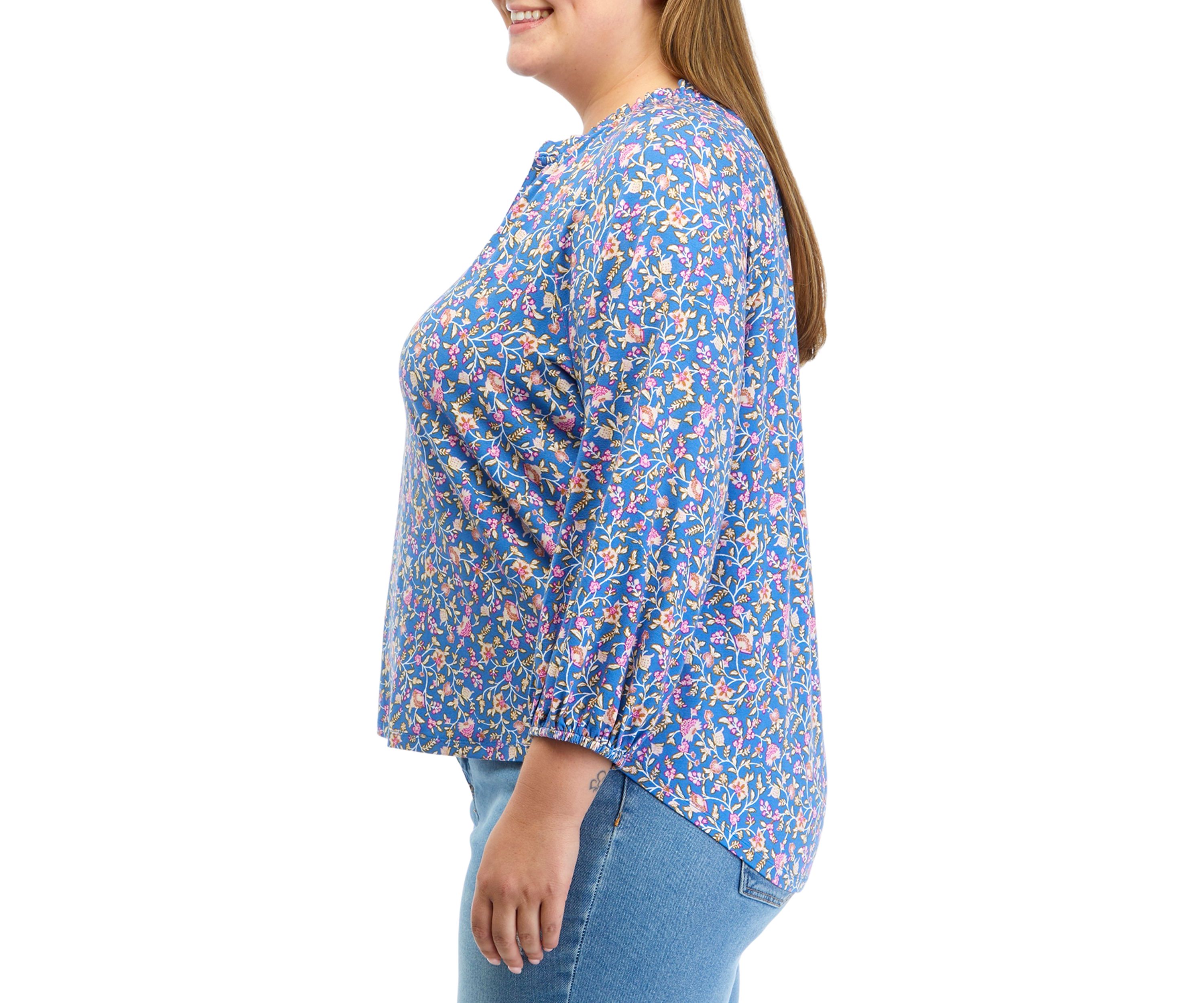 Plus Size Printed Peasant Top 
