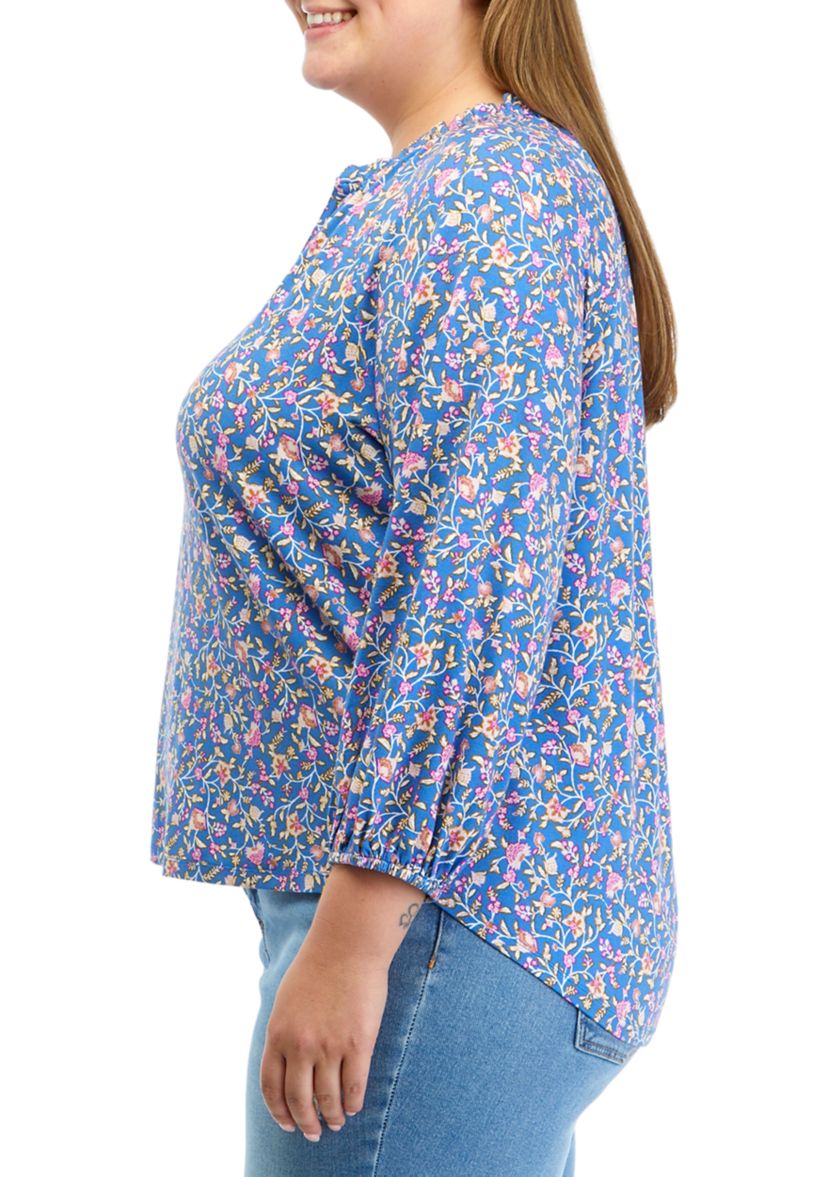 Plus Size Printed Peasant Top 