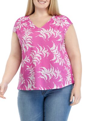 Wonderly Women's Plus Size Shirred Shoulder V-Neck Top, 1X