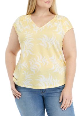 Wonderly Women's Plus Size Shirred Shoulder V-Neck Top, 3X