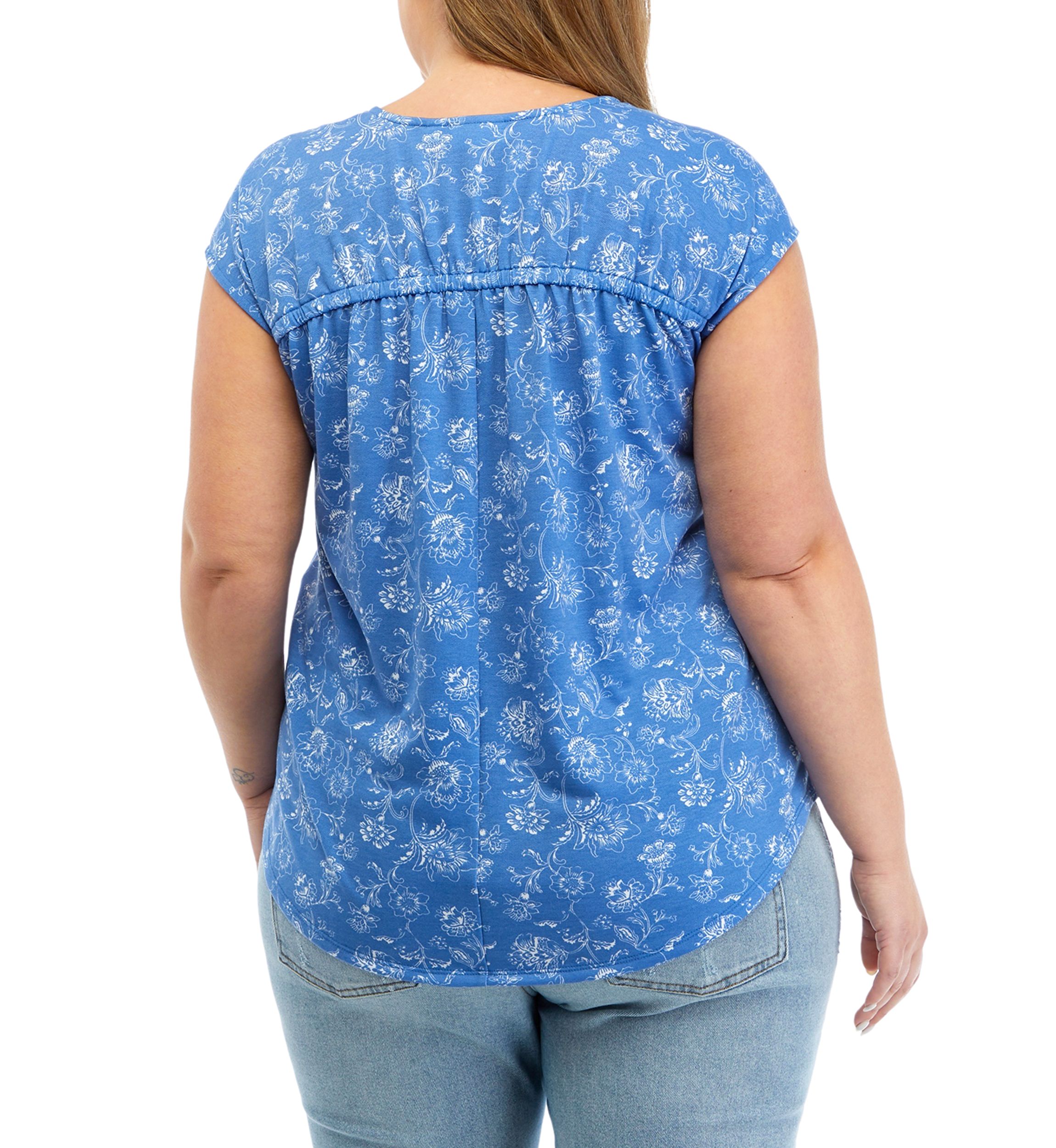 Plus Size Shirred Shoulder V-Neck Top