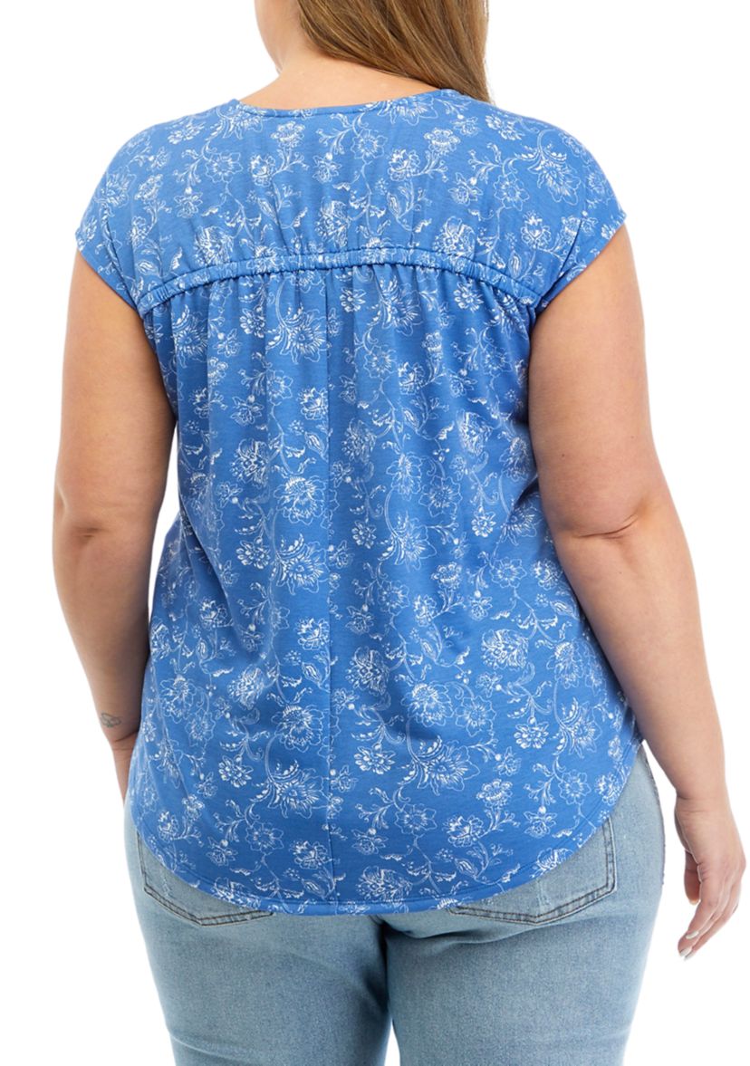 Plus Size Shirred Shoulder V-Neck Top
