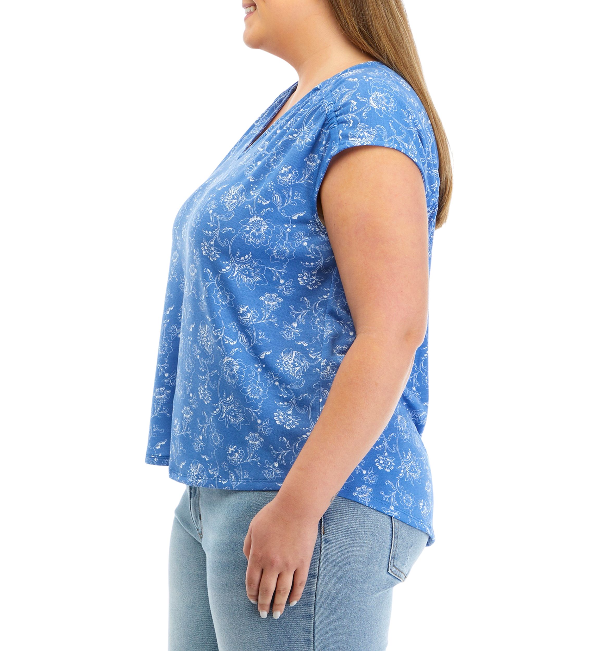 Plus Size Shirred Shoulder V-Neck Top