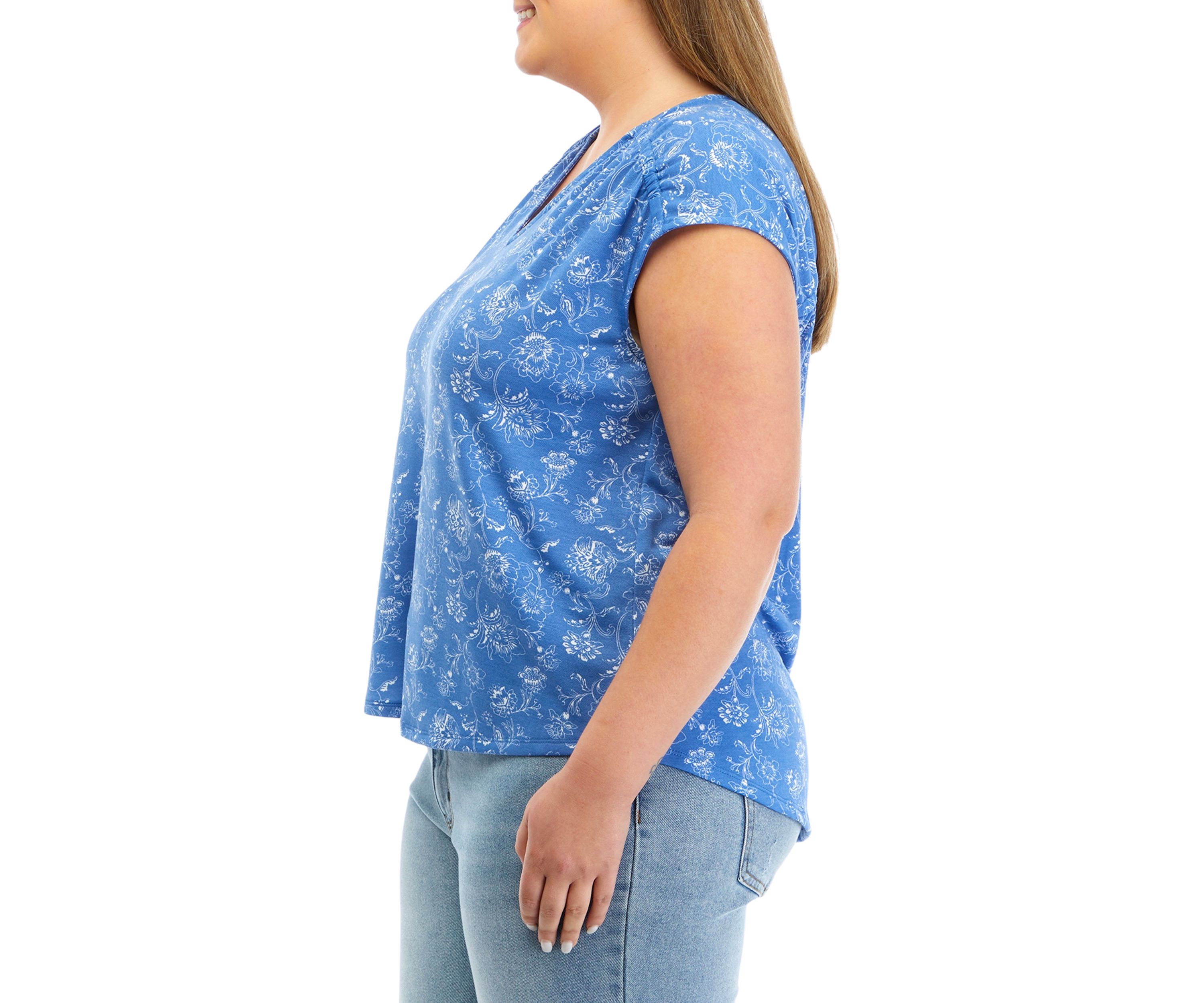 Plus Size Shirred Shoulder V-Neck Top