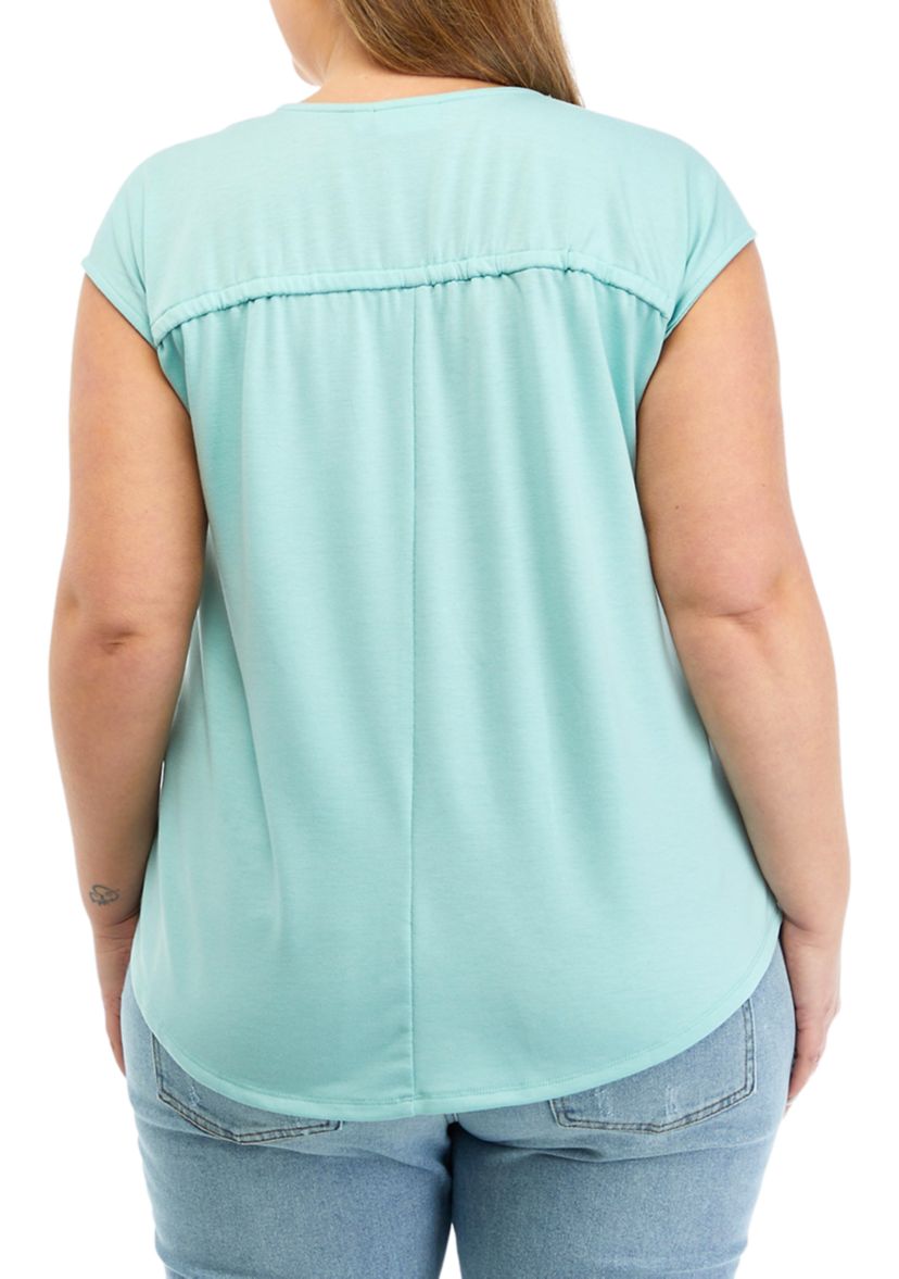 Plus Size Shirred Shoulder V-Neck Top