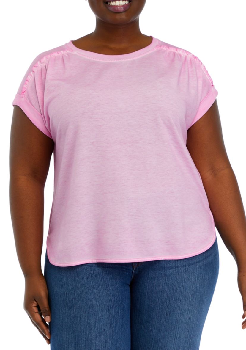 Plus Size Short Sleeve Shirred Shoulder T-Shirt