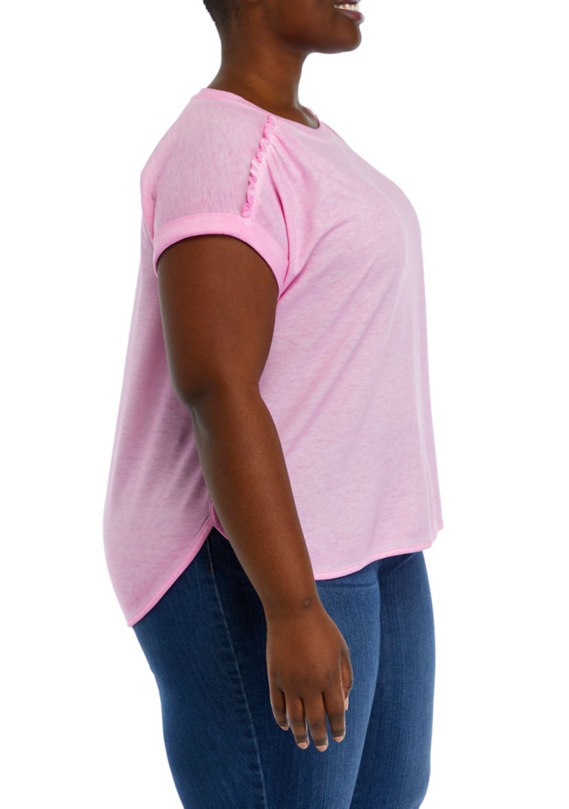 Plus Size Short Sleeve Shirred Shoulder T-Shirt
