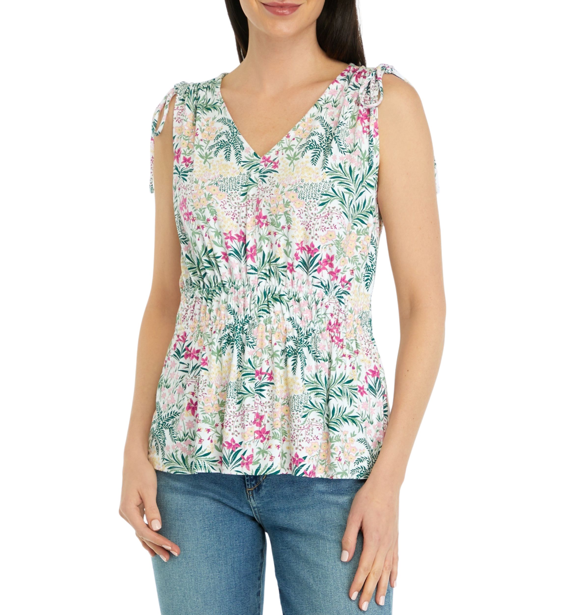Petite Printed Tie Shoulder Top