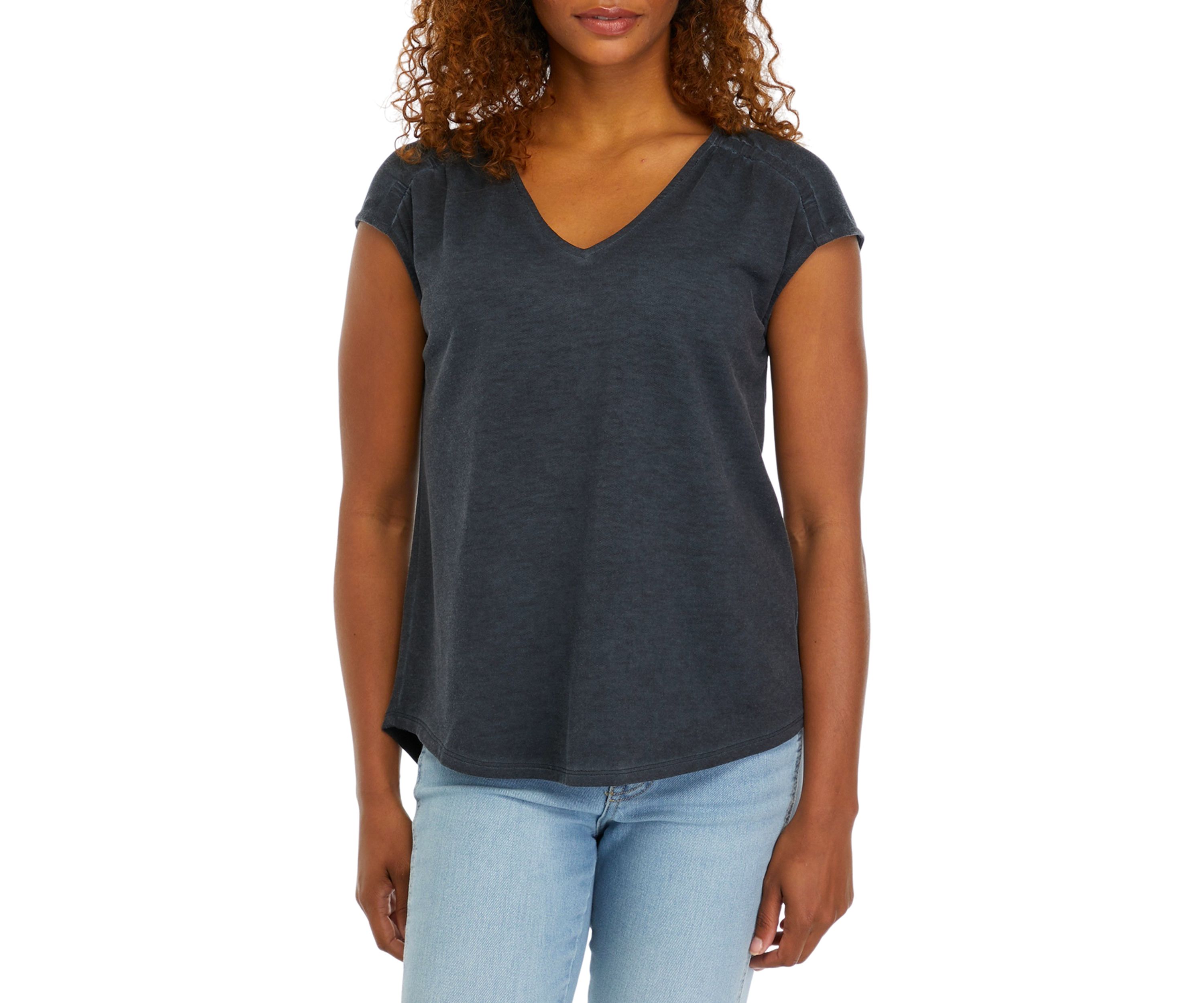 Womens Cap Sleeve V-Neck Top 