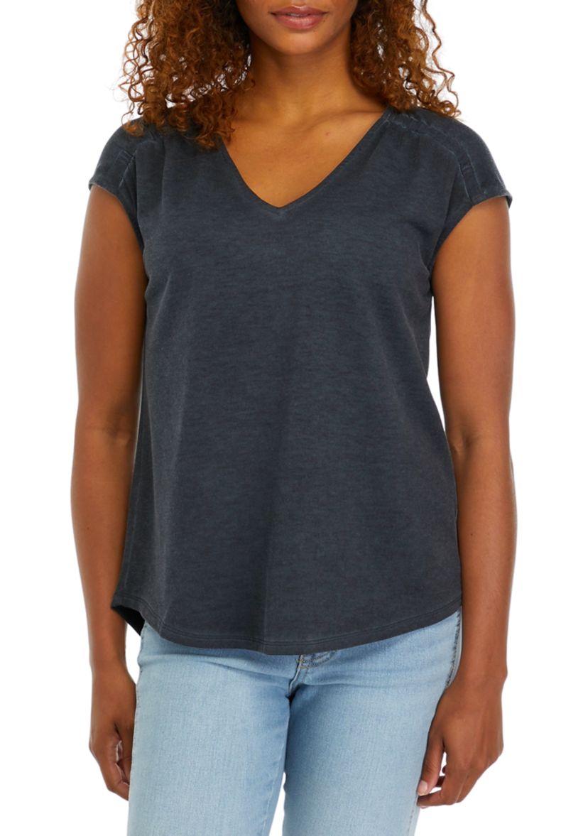 Womens Cap Sleeve V-Neck Top 