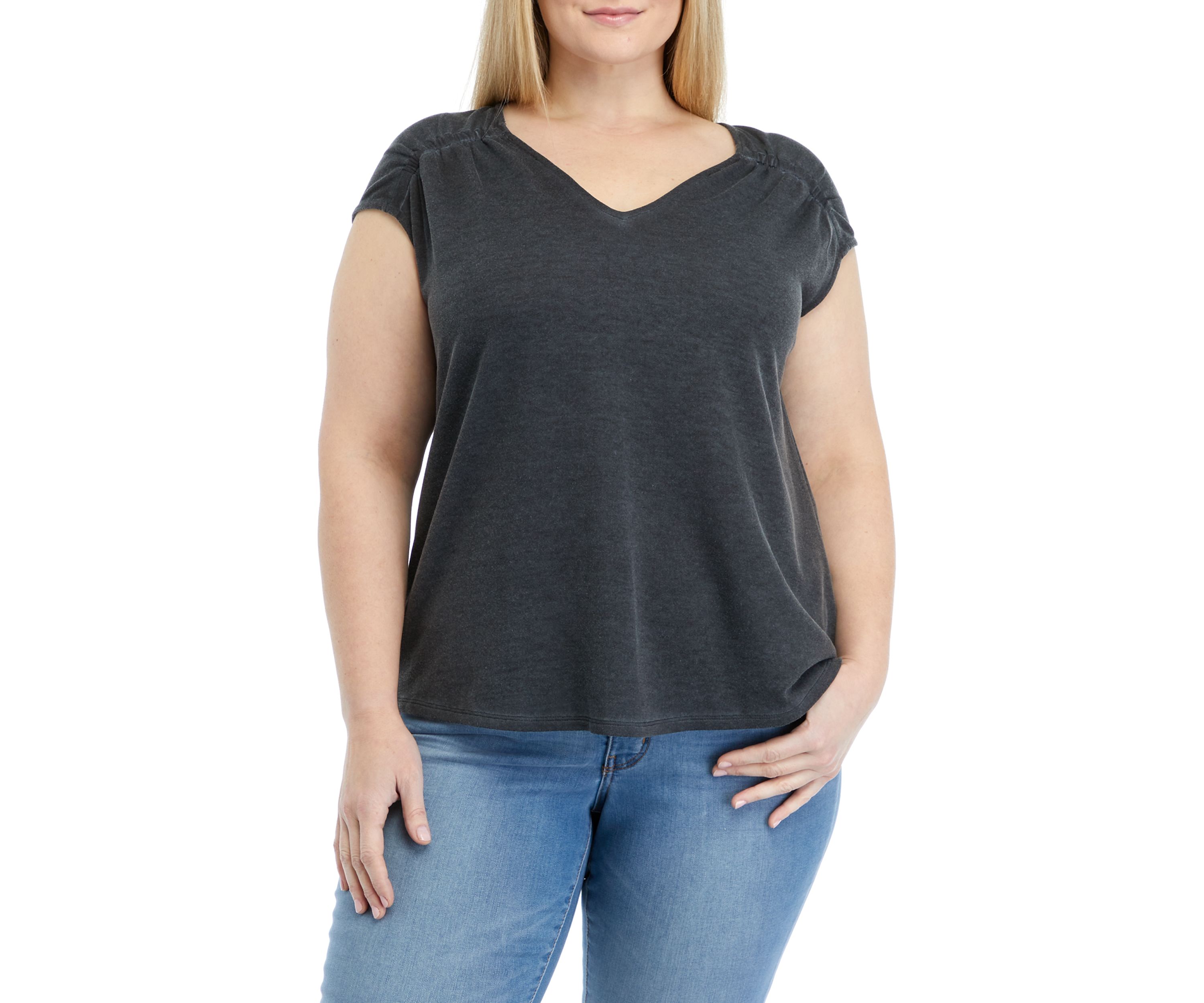 Plus Size Short Sleeve Shirred Yoke T-Shirt