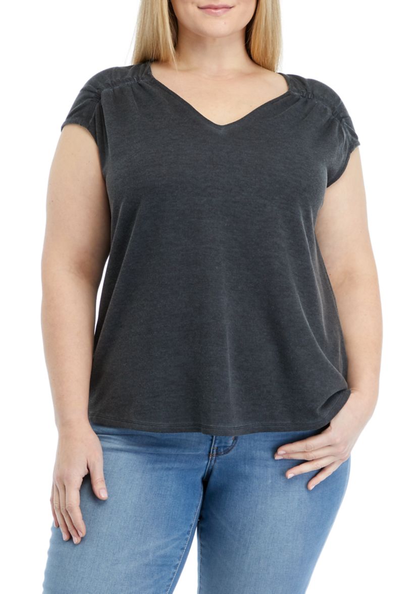 Plus Size Short Sleeve Shirred Yoke T-Shirt