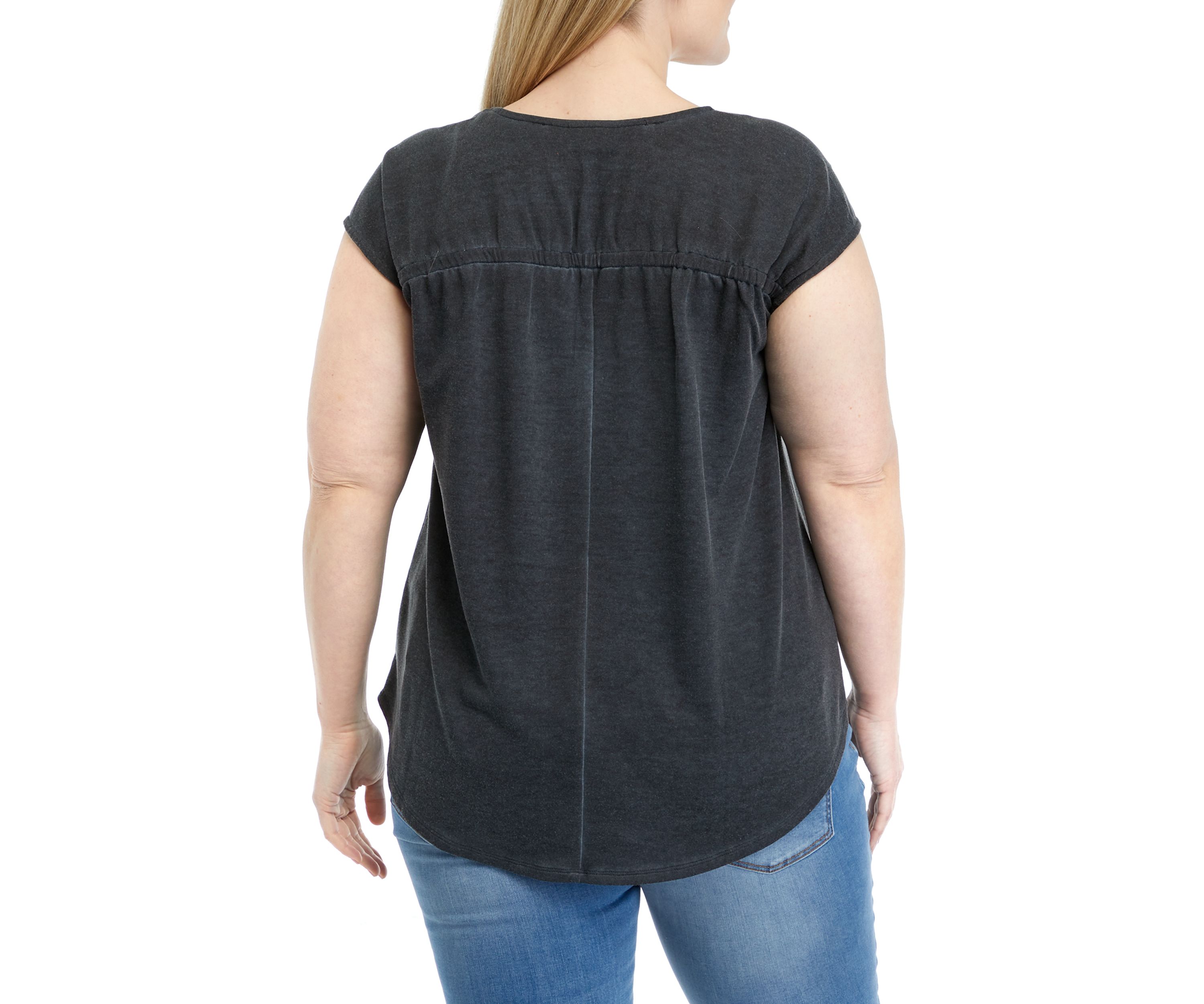 Plus Size Short Sleeve Shirred Yoke T-Shirt