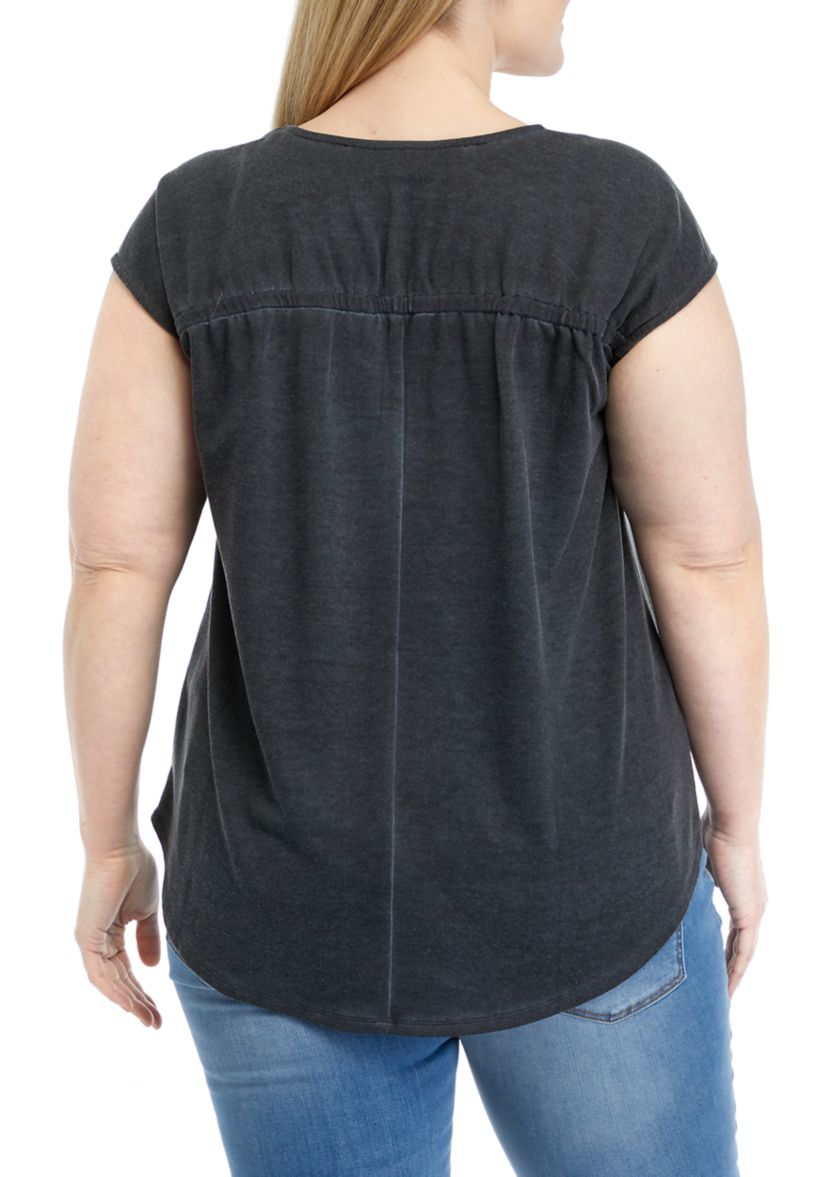 Plus Size Short Sleeve Shirred Yoke T-Shirt
