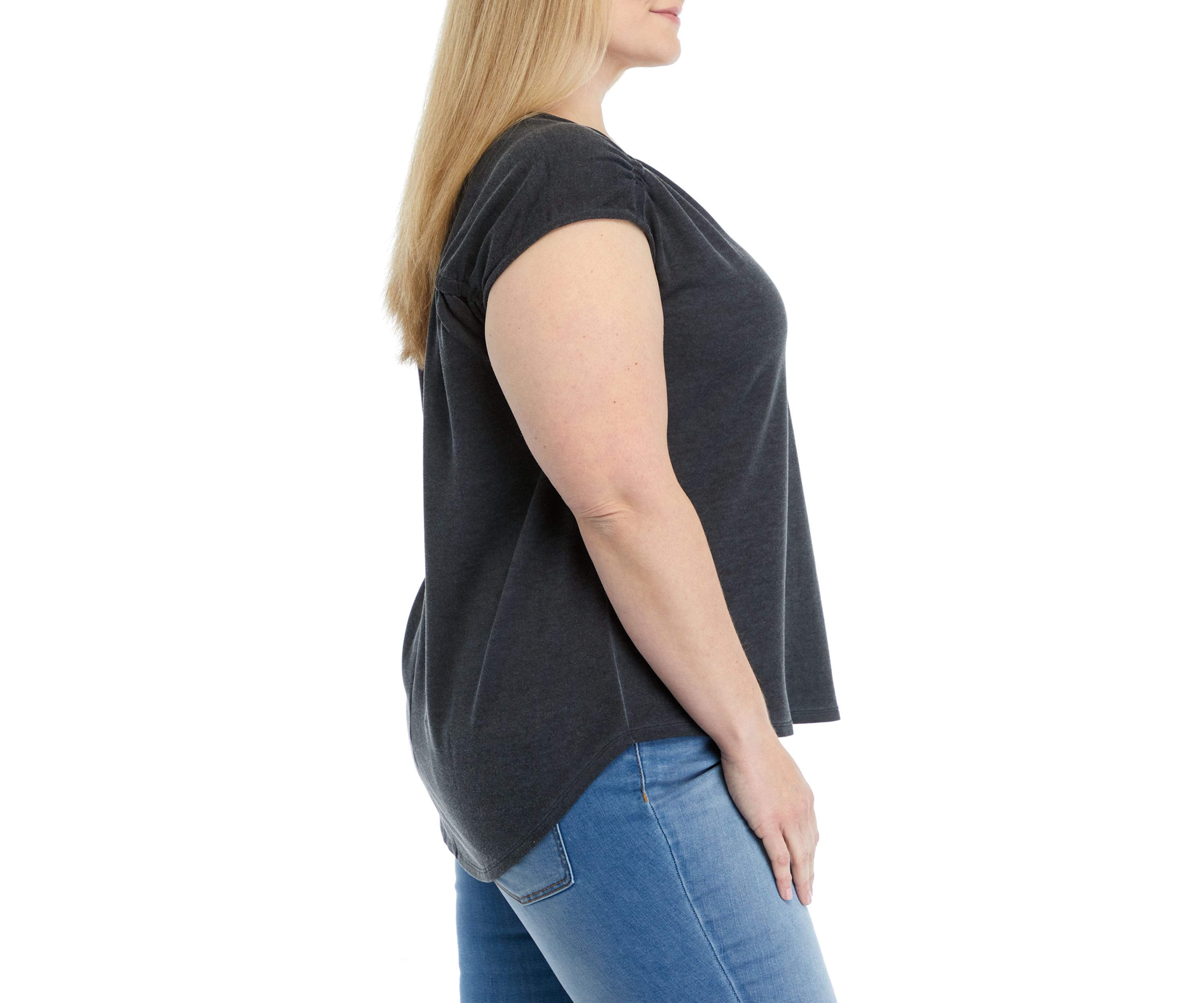 Plus Size Short Sleeve Shirred Yoke T-Shirt