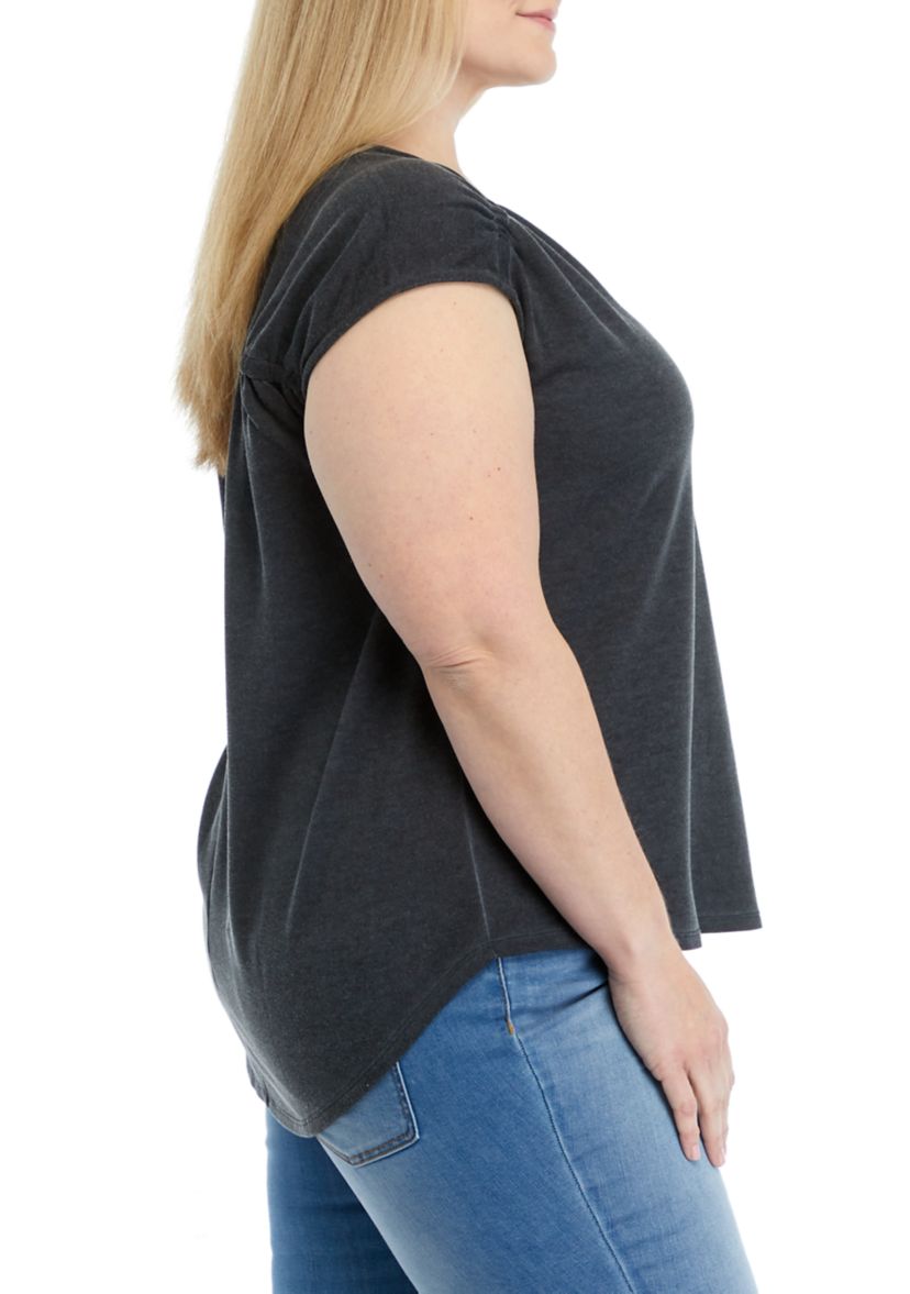 Plus Size Short Sleeve Shirred Yoke T-Shirt