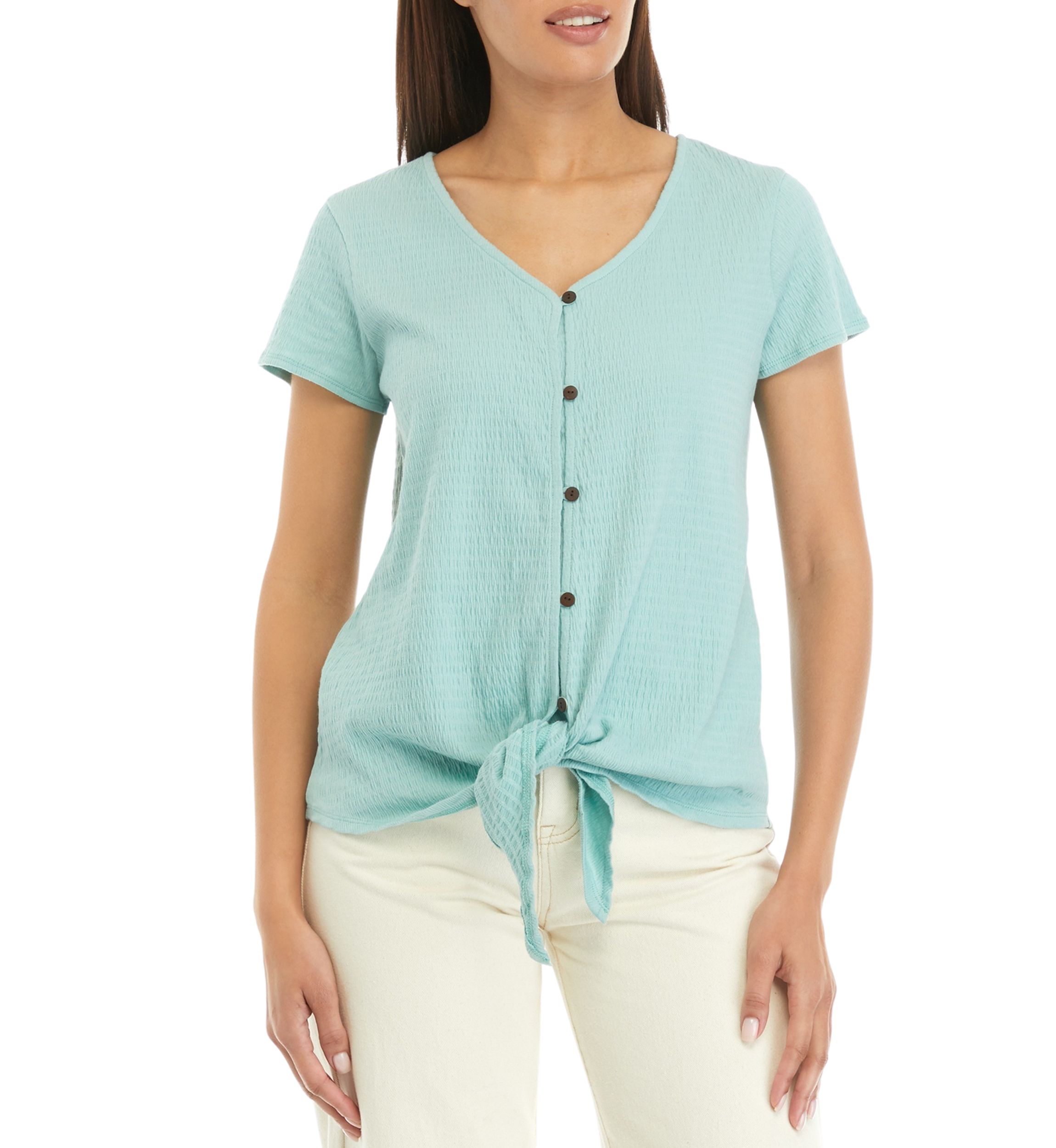 Womens Short Sleeve Tie Front Top