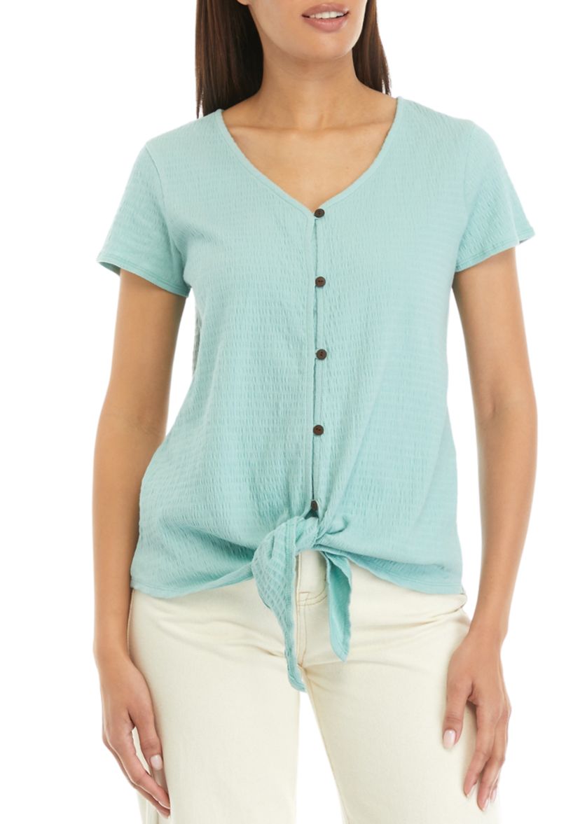 Womens Short Sleeve Tie Front Top