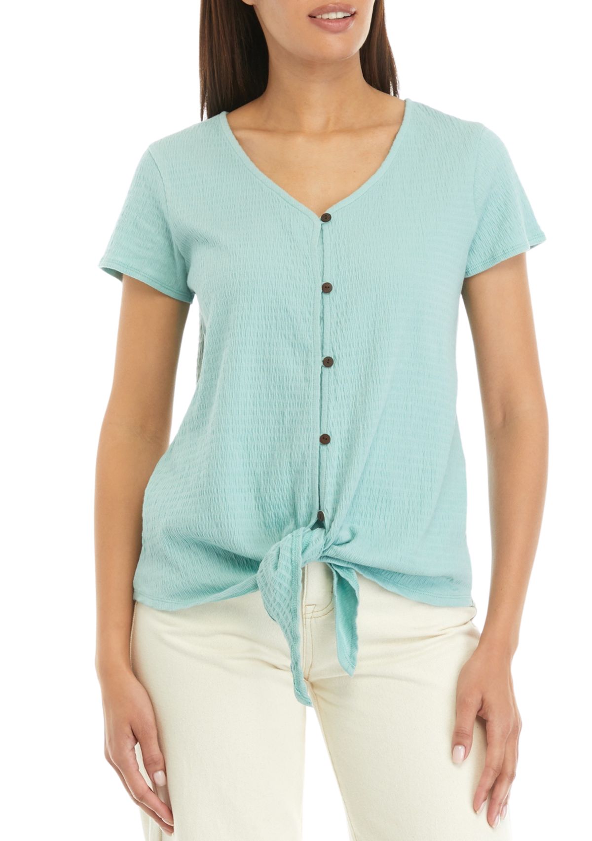 Petite Short Sleeve Tie Front Top 