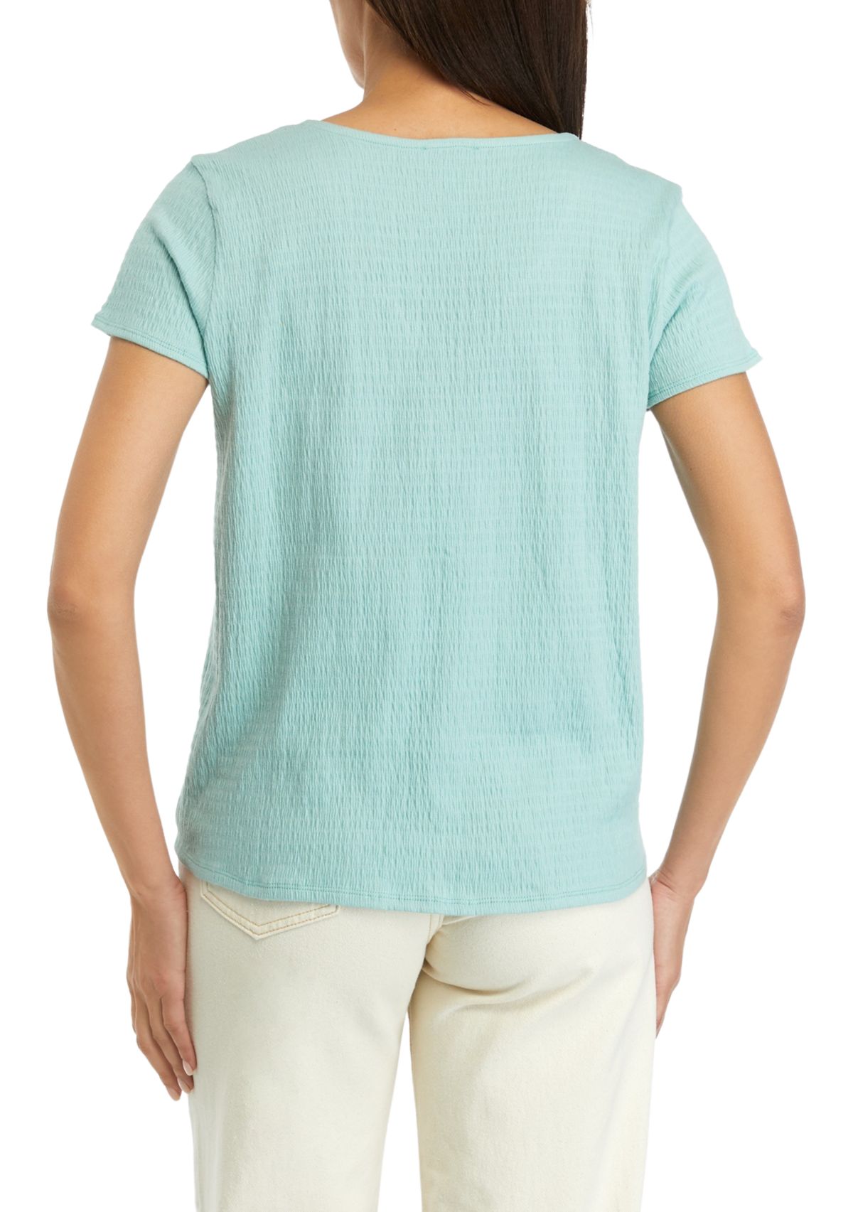 Petite Short Sleeve Tie Front Top 