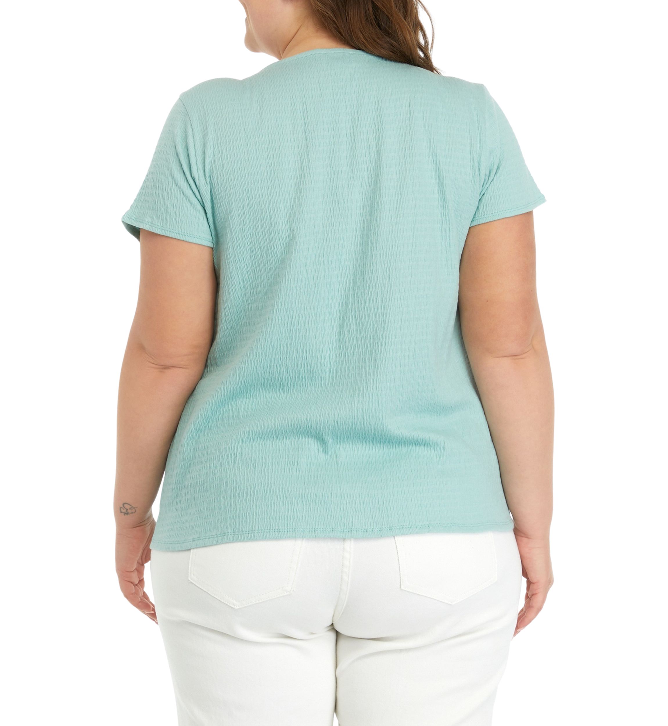 Plus Size Solid Button Down Tie Front Top