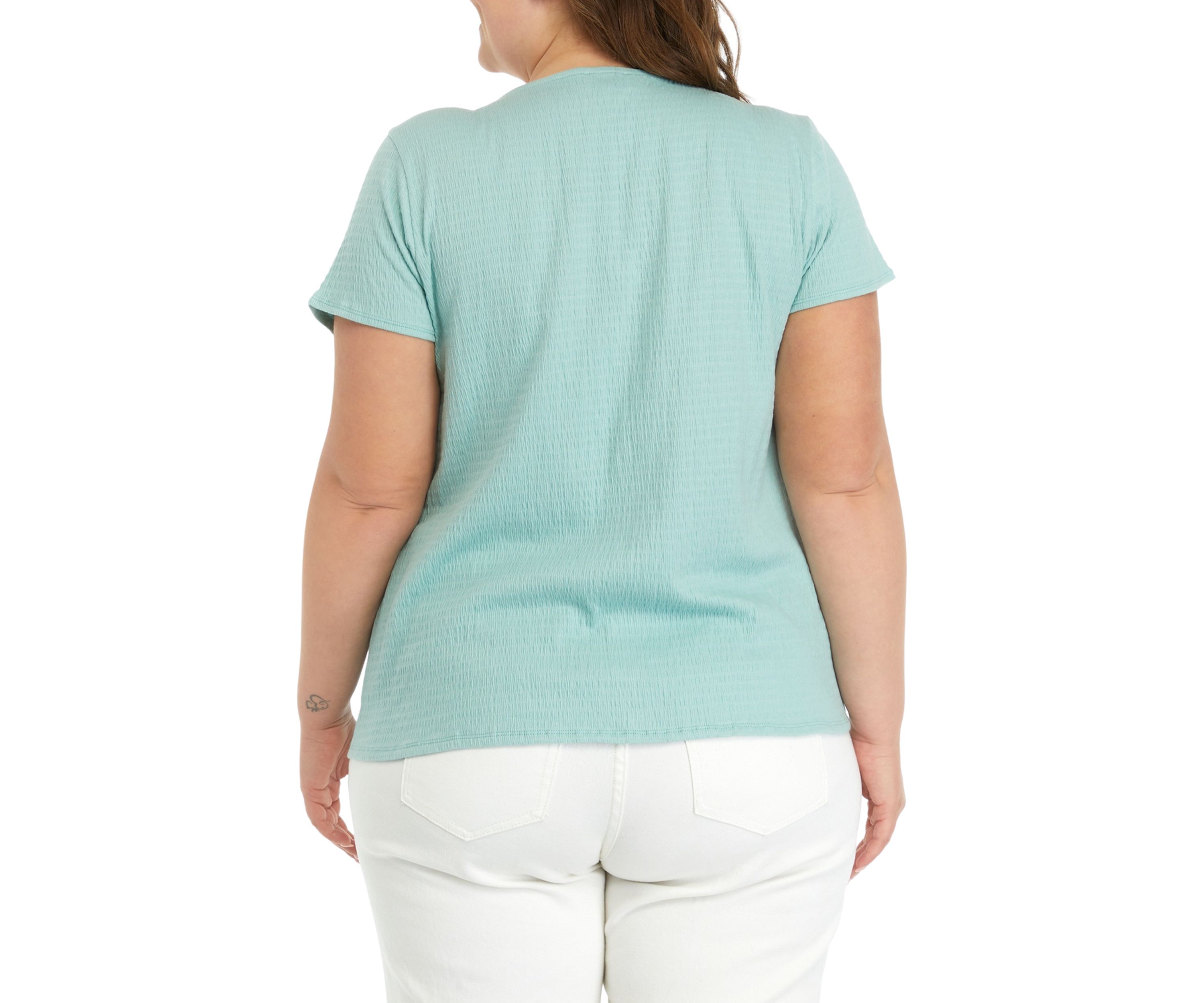 Plus Size Solid Button Down Tie Front Top