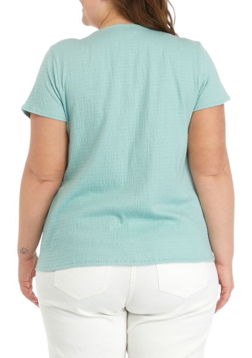 Plus Size Solid Button Down Tie Front Top