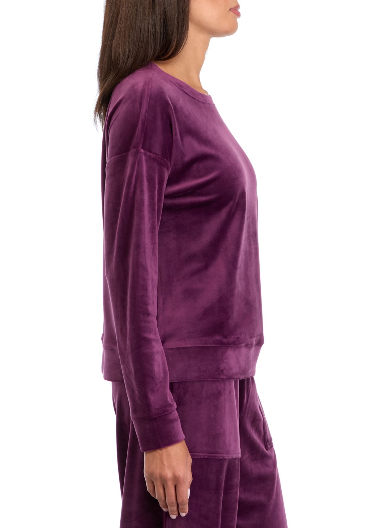 Womens Drop Shoulder Velour Sweatshirt