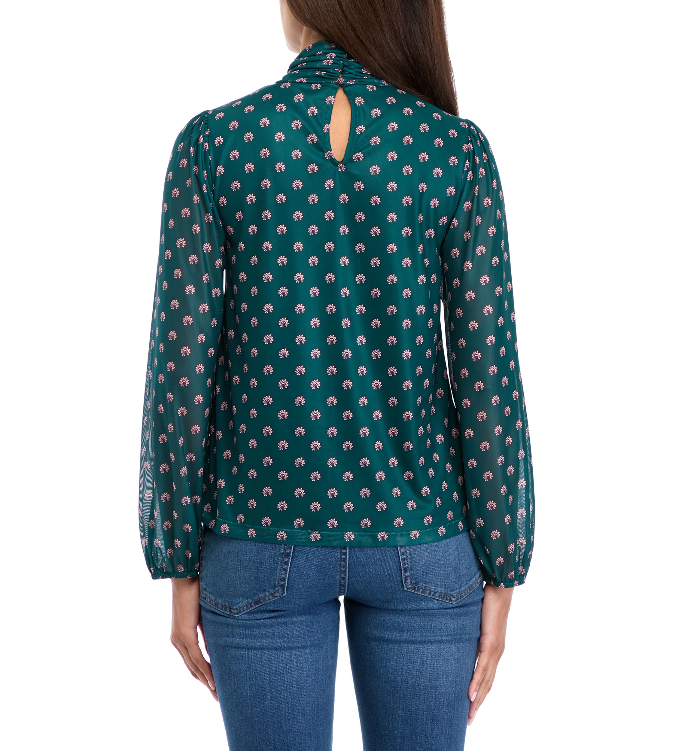 Womens Blouson Sleeve Printed Mock Neck Top 