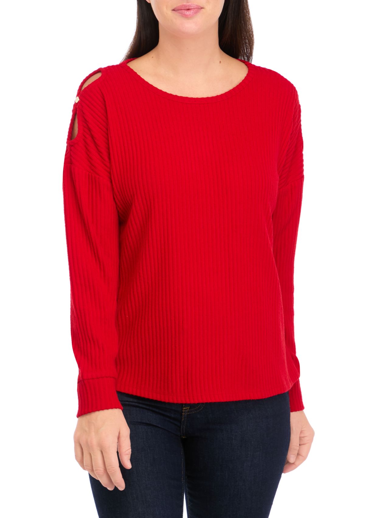 Womens Ribbed Knit Open Shoulder Top