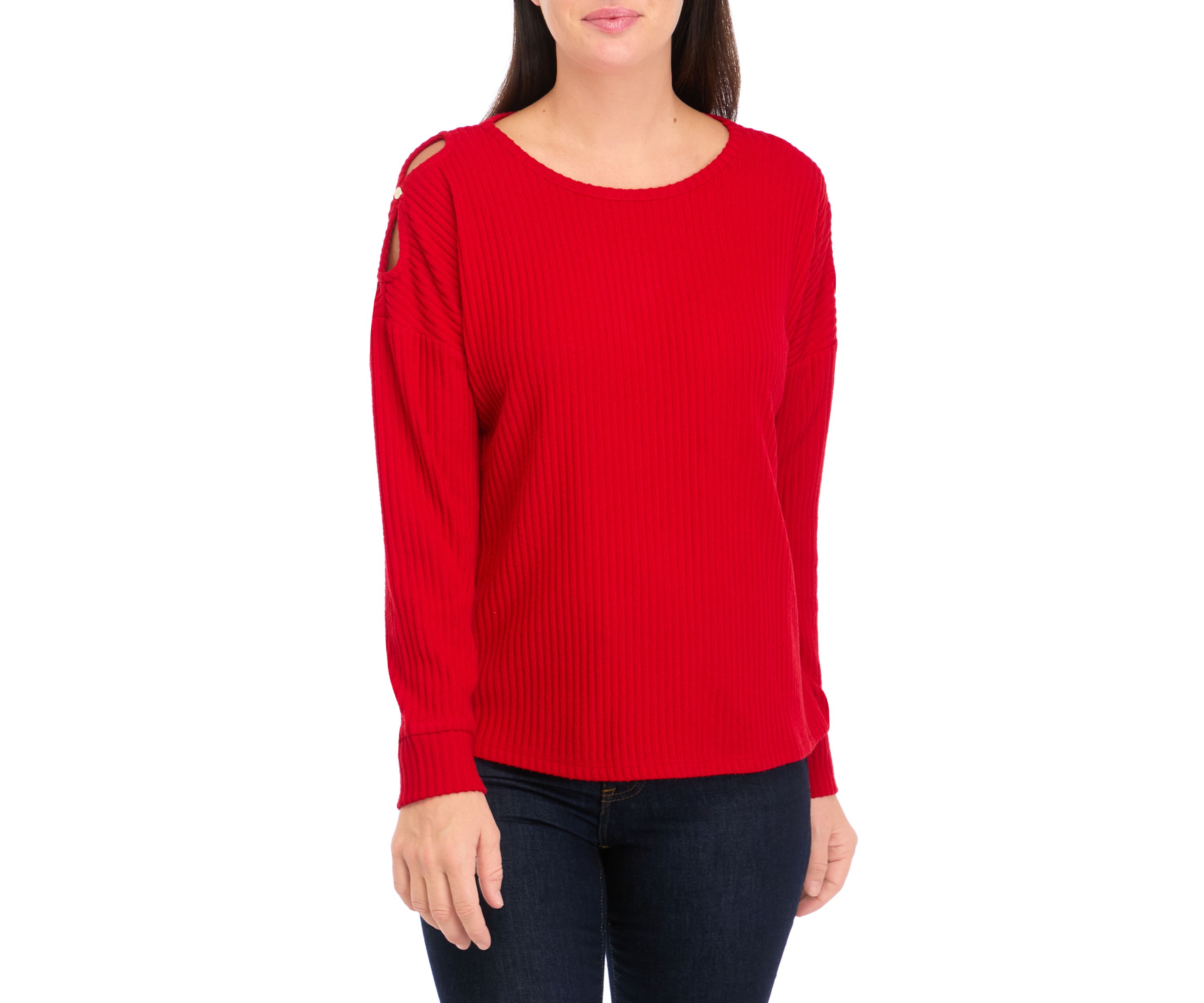 Womens Ribbed Knit Open Shoulder Top