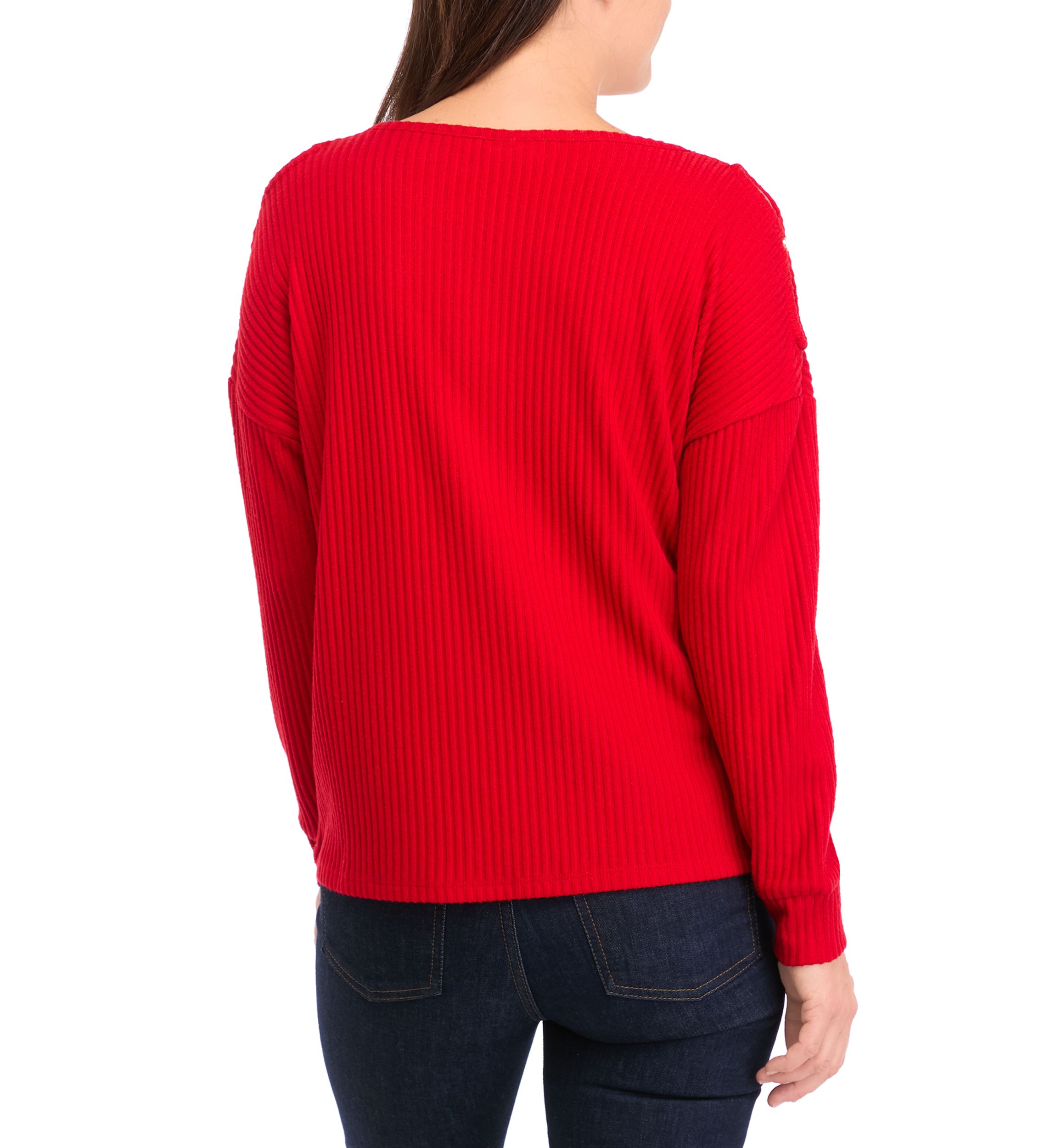 Womens Ribbed Knit Open Shoulder Top