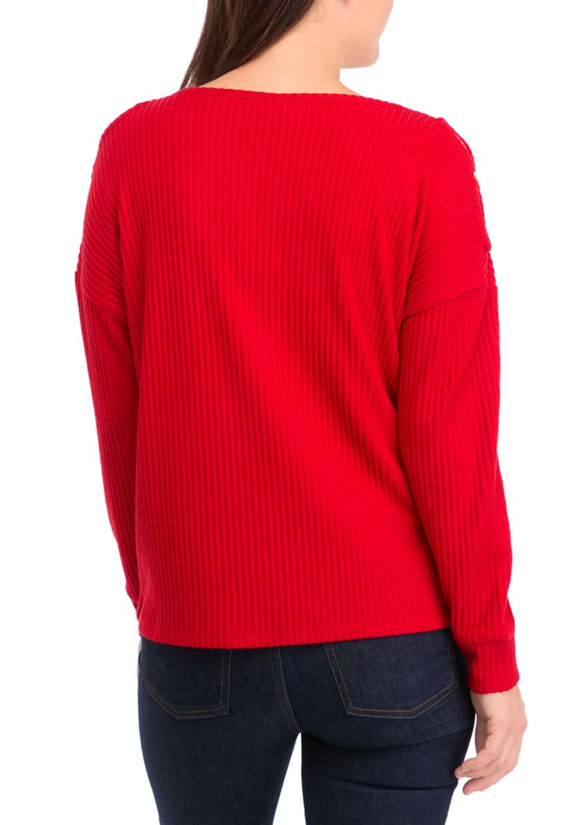 Womens Ribbed Knit Open Shoulder Top