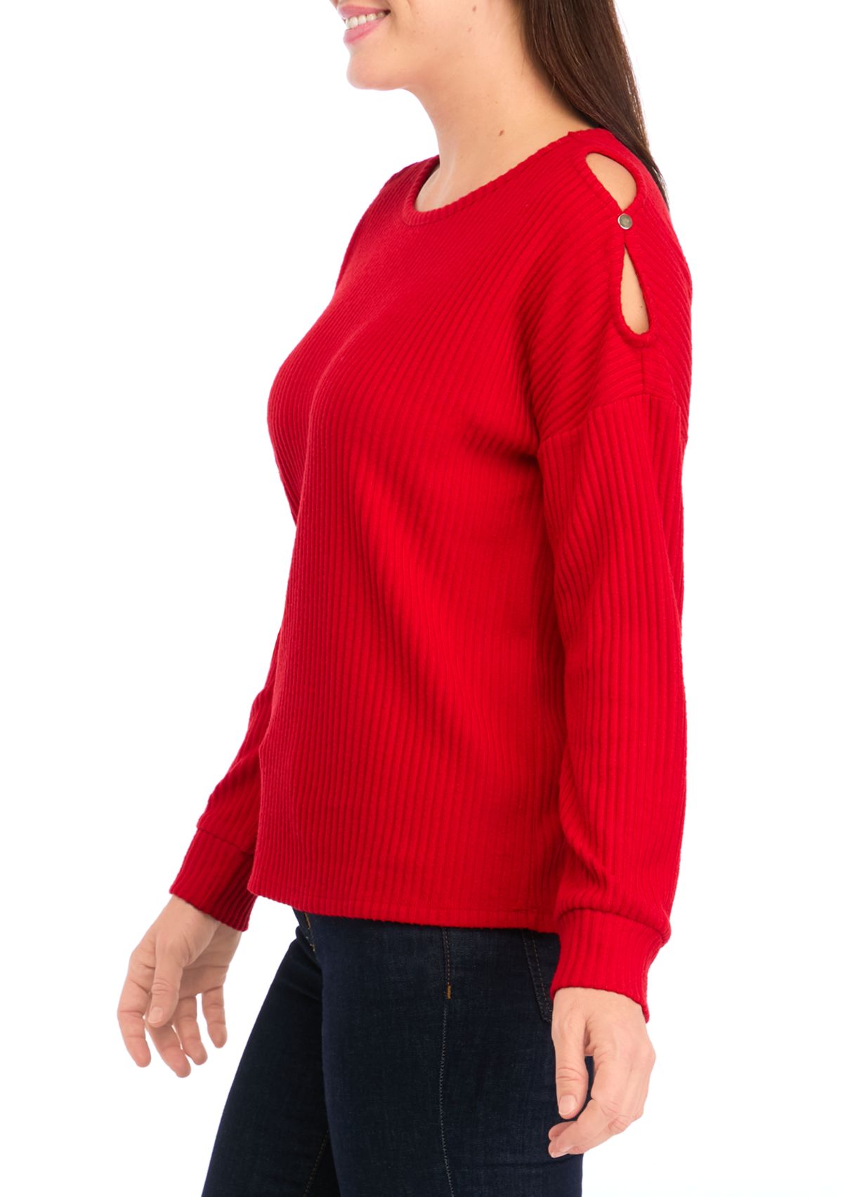 Womens Ribbed Knit Open Shoulder Top