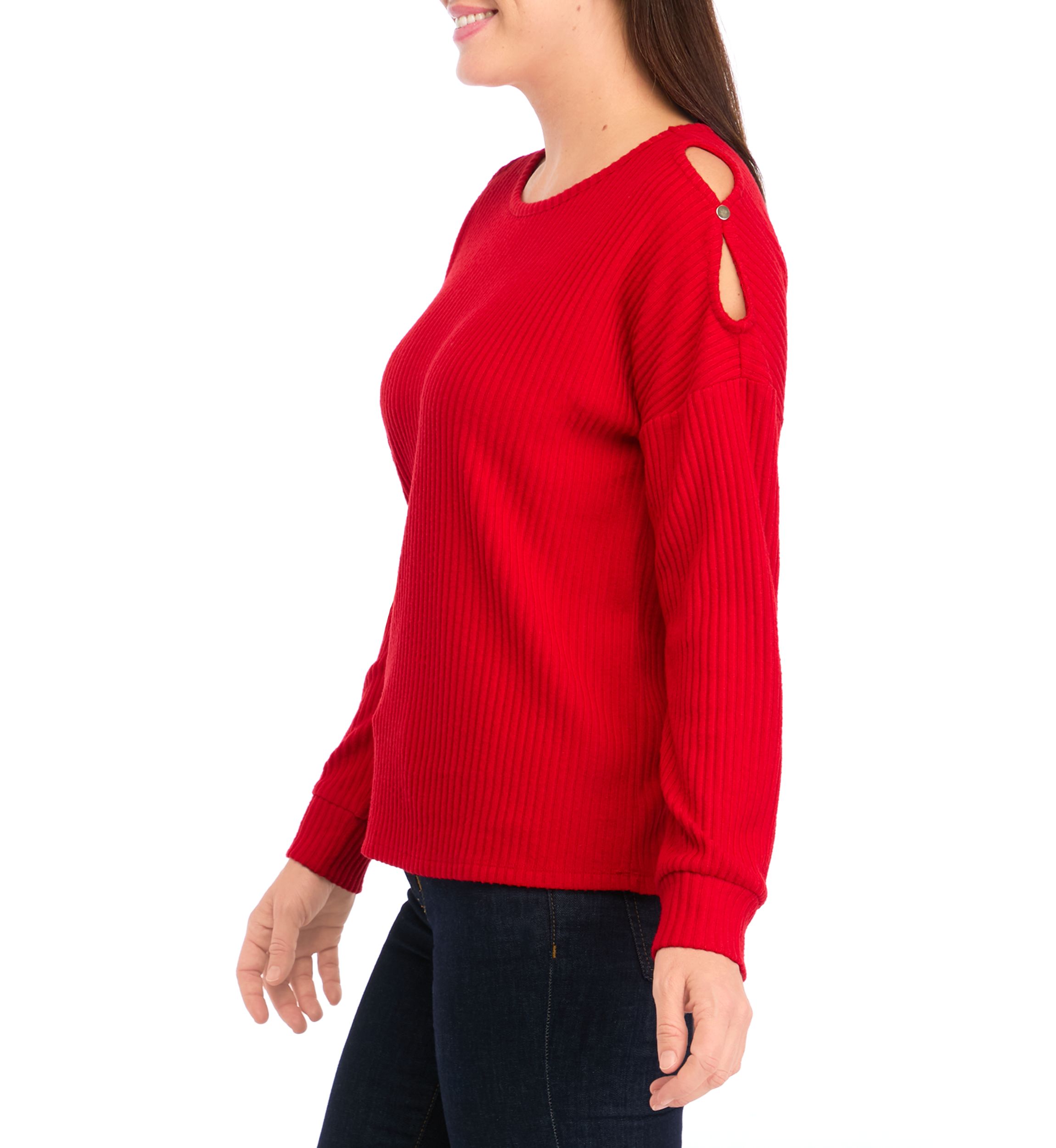 Womens Ribbed Knit Open Shoulder Top