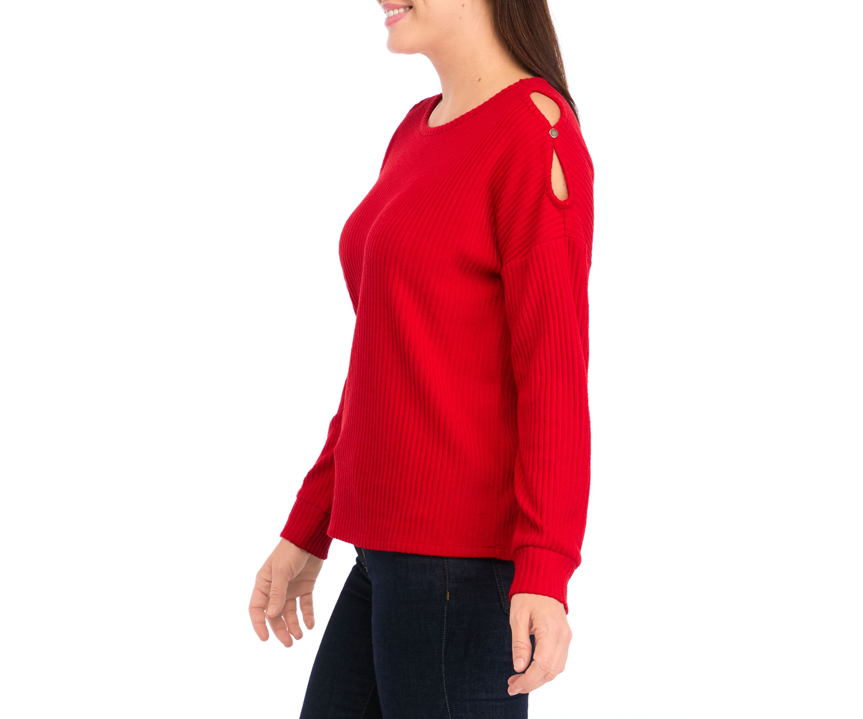 Womens Ribbed Knit Open Shoulder Top