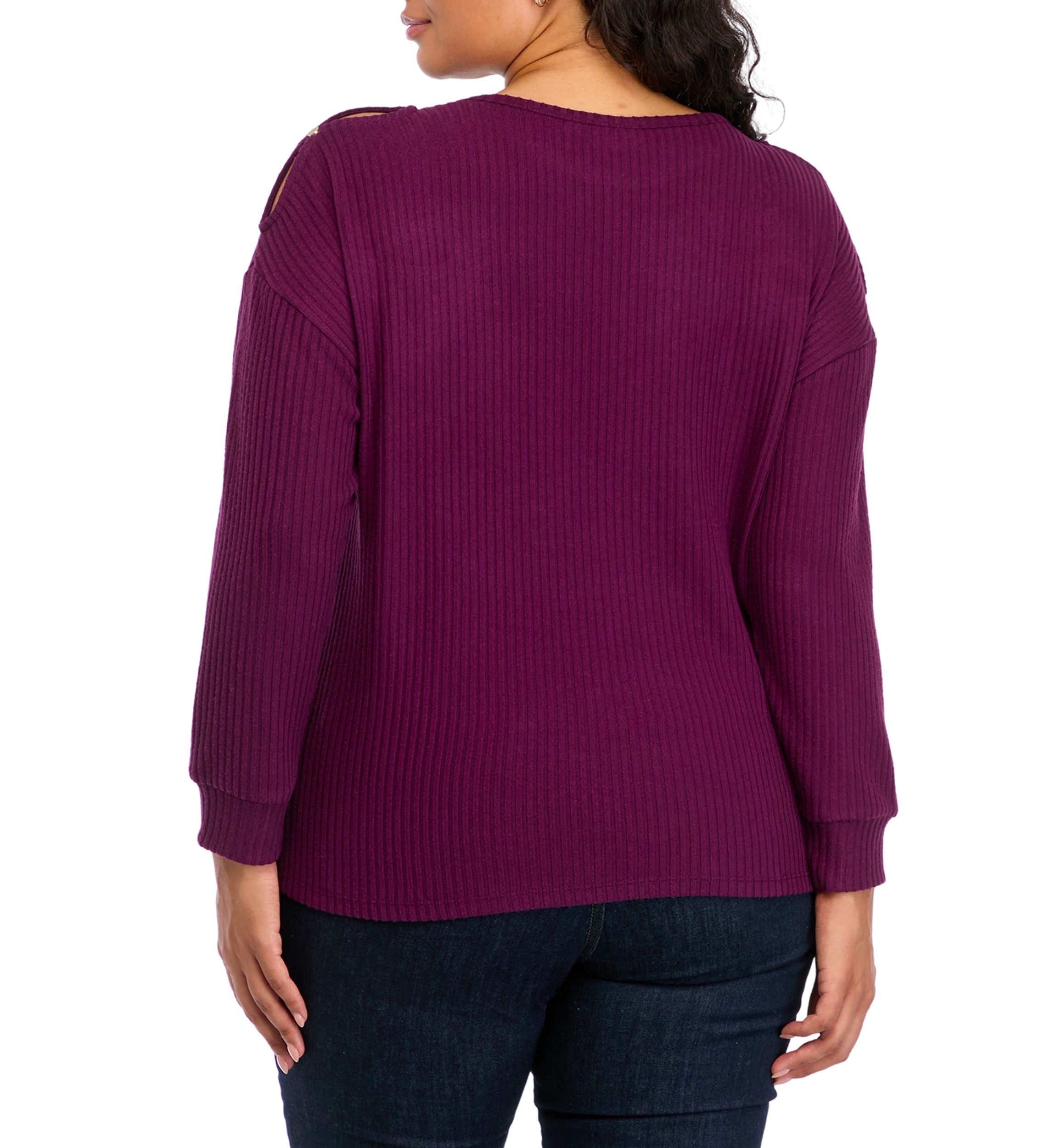 Plus Size Cold Shoulder Ribbed Top 