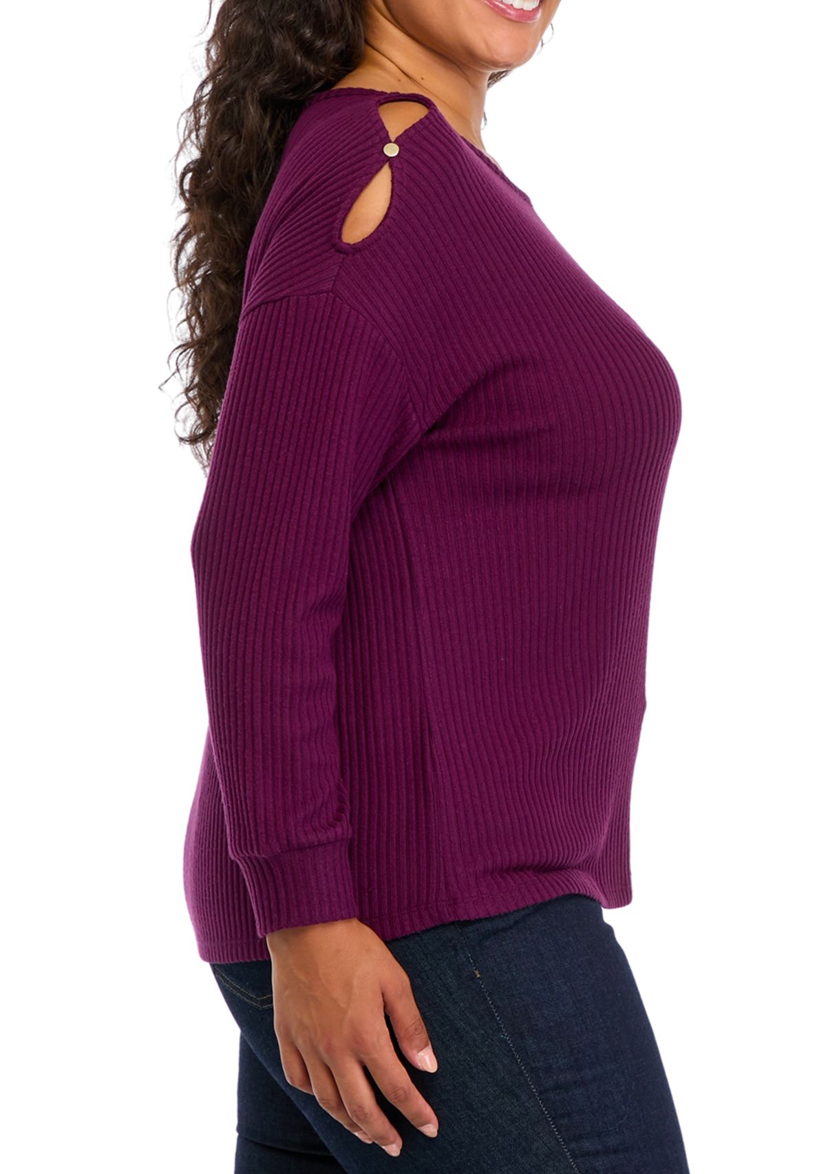Plus Size Cold Shoulder Ribbed Top 