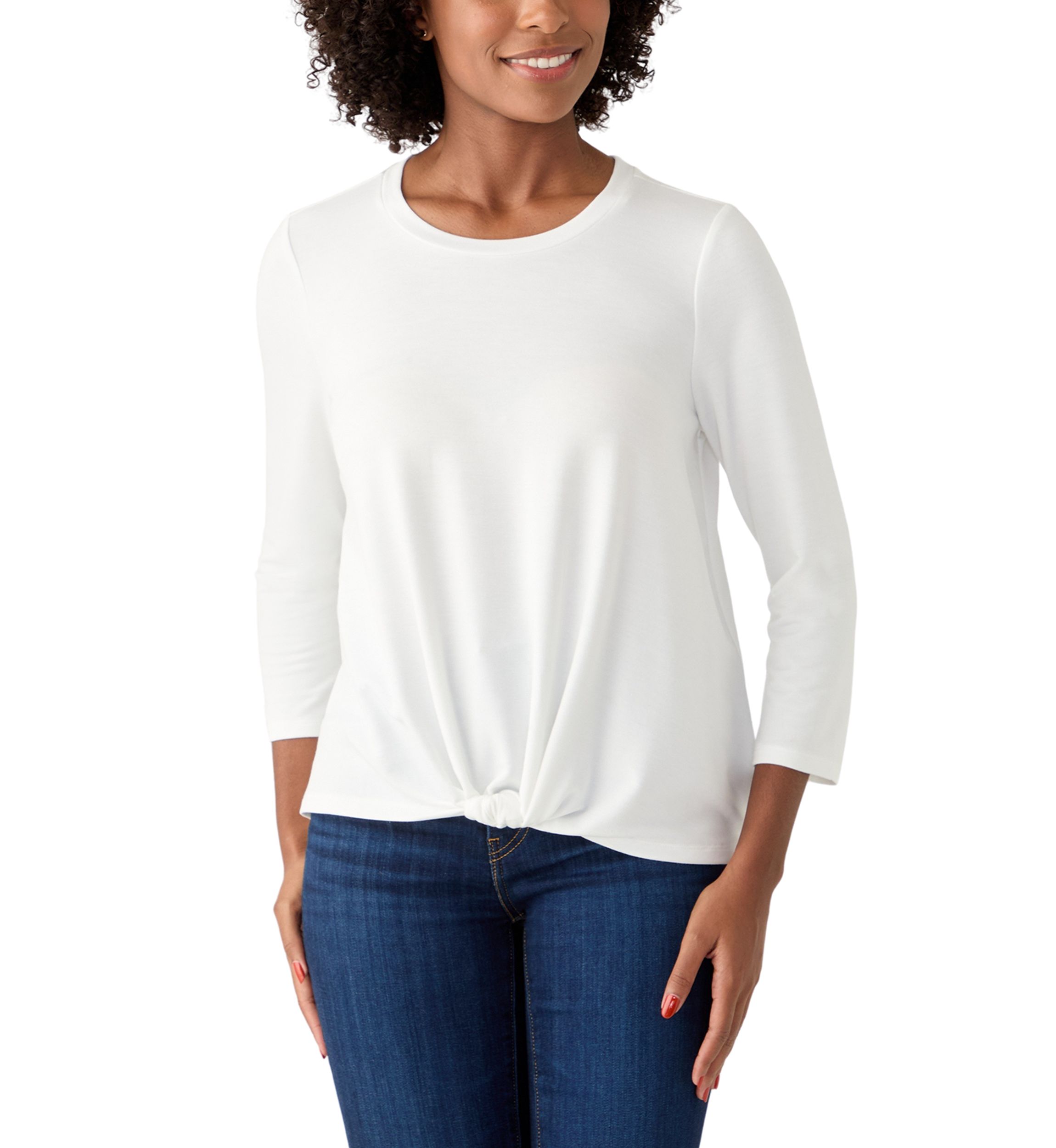Womens 3/4 Sleeve Knot Front T-Shirt