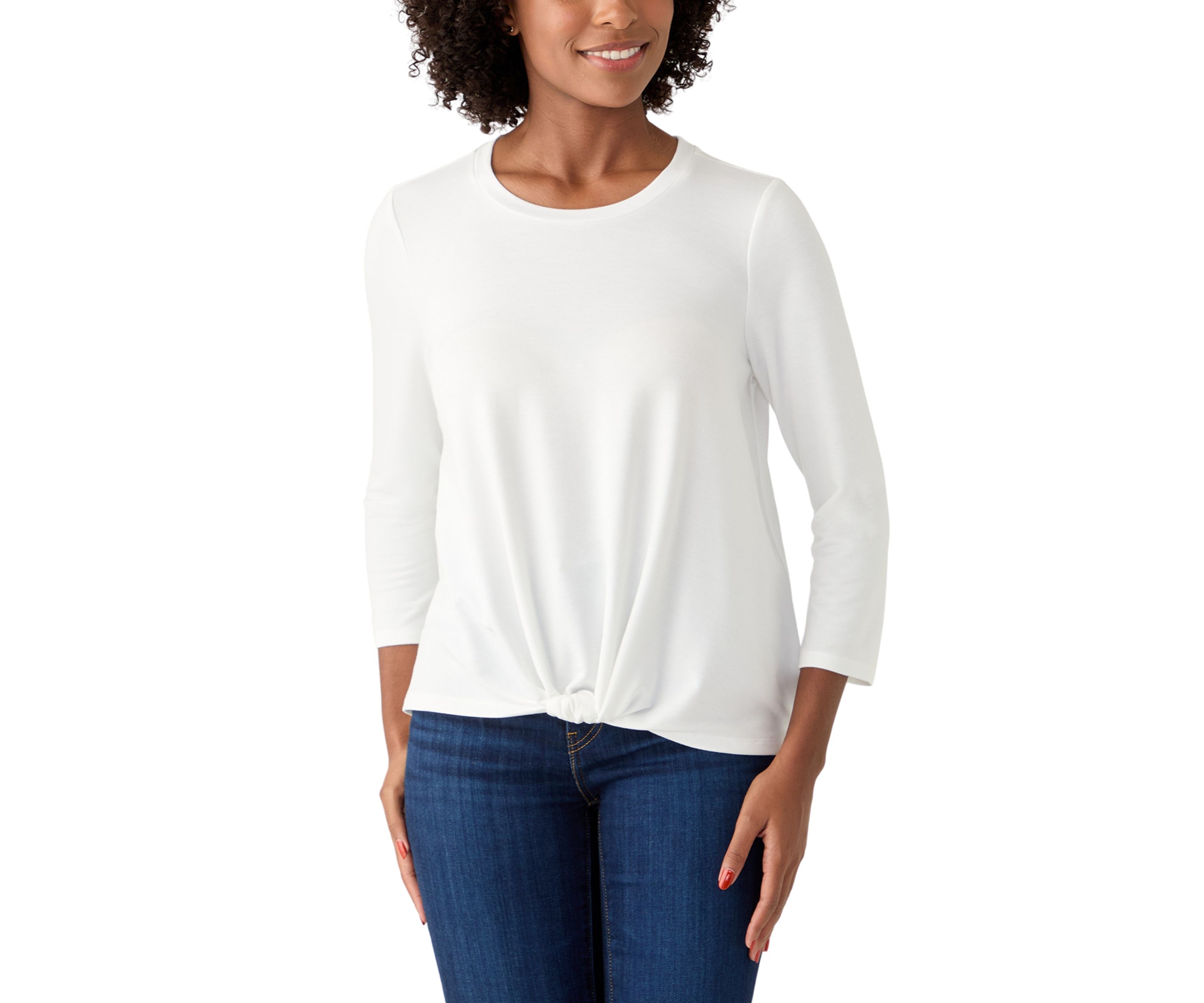 Womens 3/4 Sleeve Knot Front T-Shirt