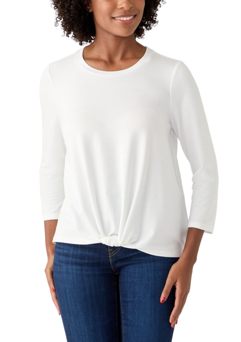 Womens 3/4 Sleeve Knot Front T-Shirt