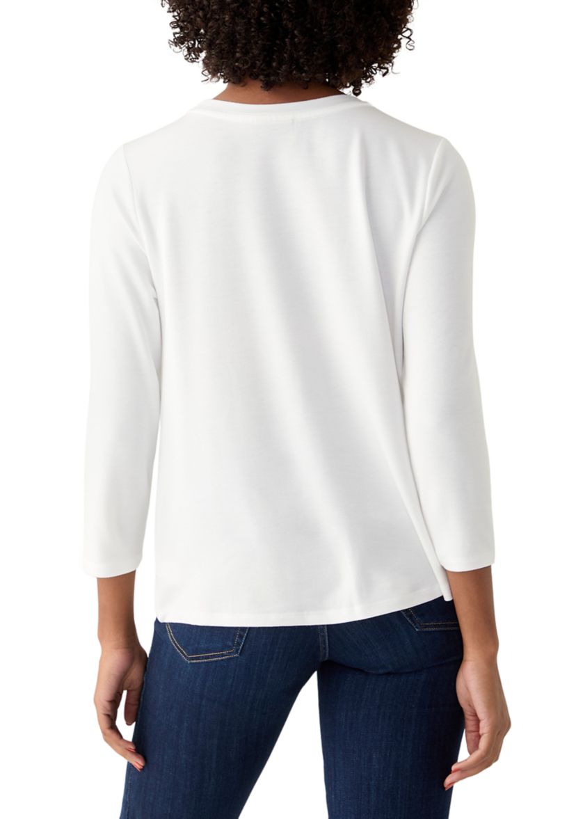 Womens 3/4 Sleeve Knot Front T-Shirt